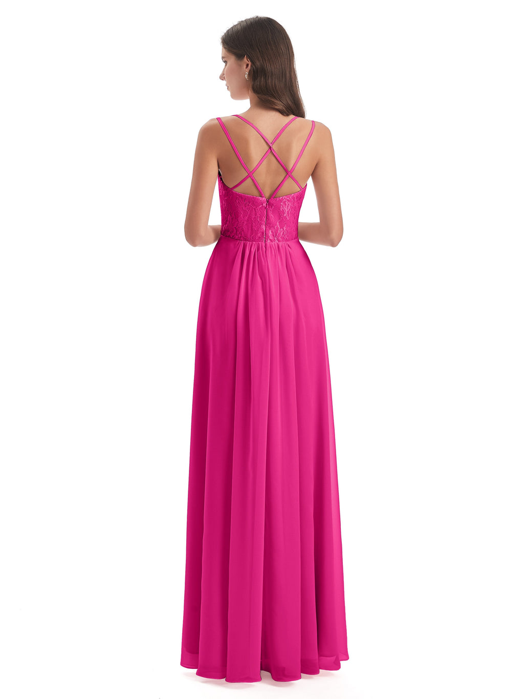 Saanvi Spaghetti Straps Open Back Lace Long Bridesmaid Dresses