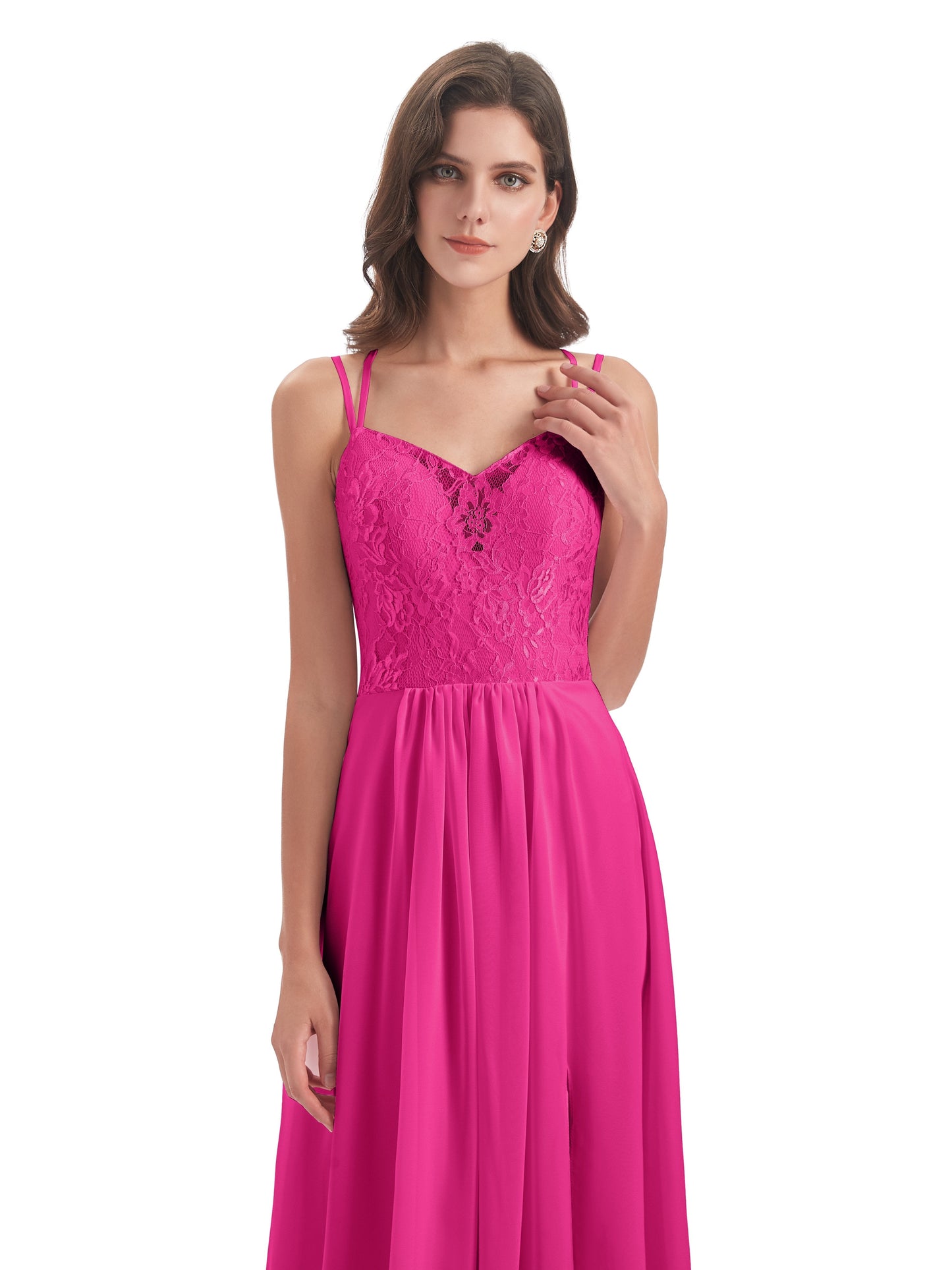 Saanvi Spaghetti Straps Open Back Lace Long Bridesmaid Dresses