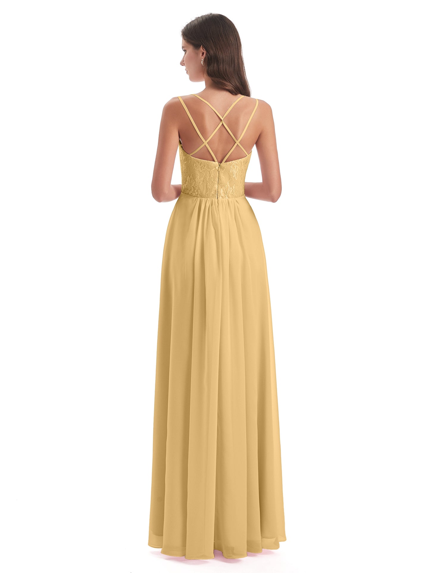 Saanvi Spaghetti Straps Open Back Lace Long Bridesmaid Dresses