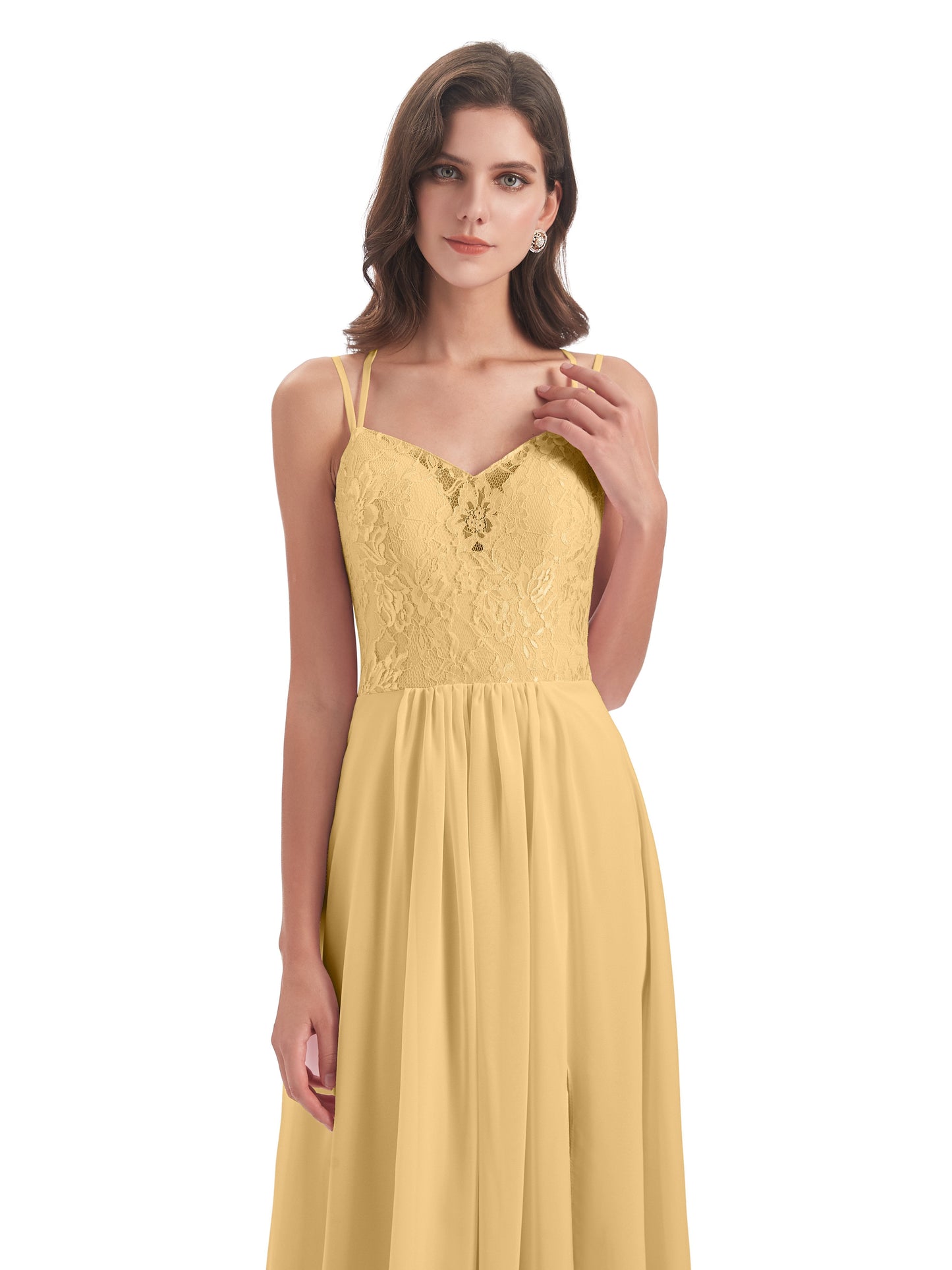 Saanvi Spaghetti Straps Open Back Lace Long Bridesmaid Dresses