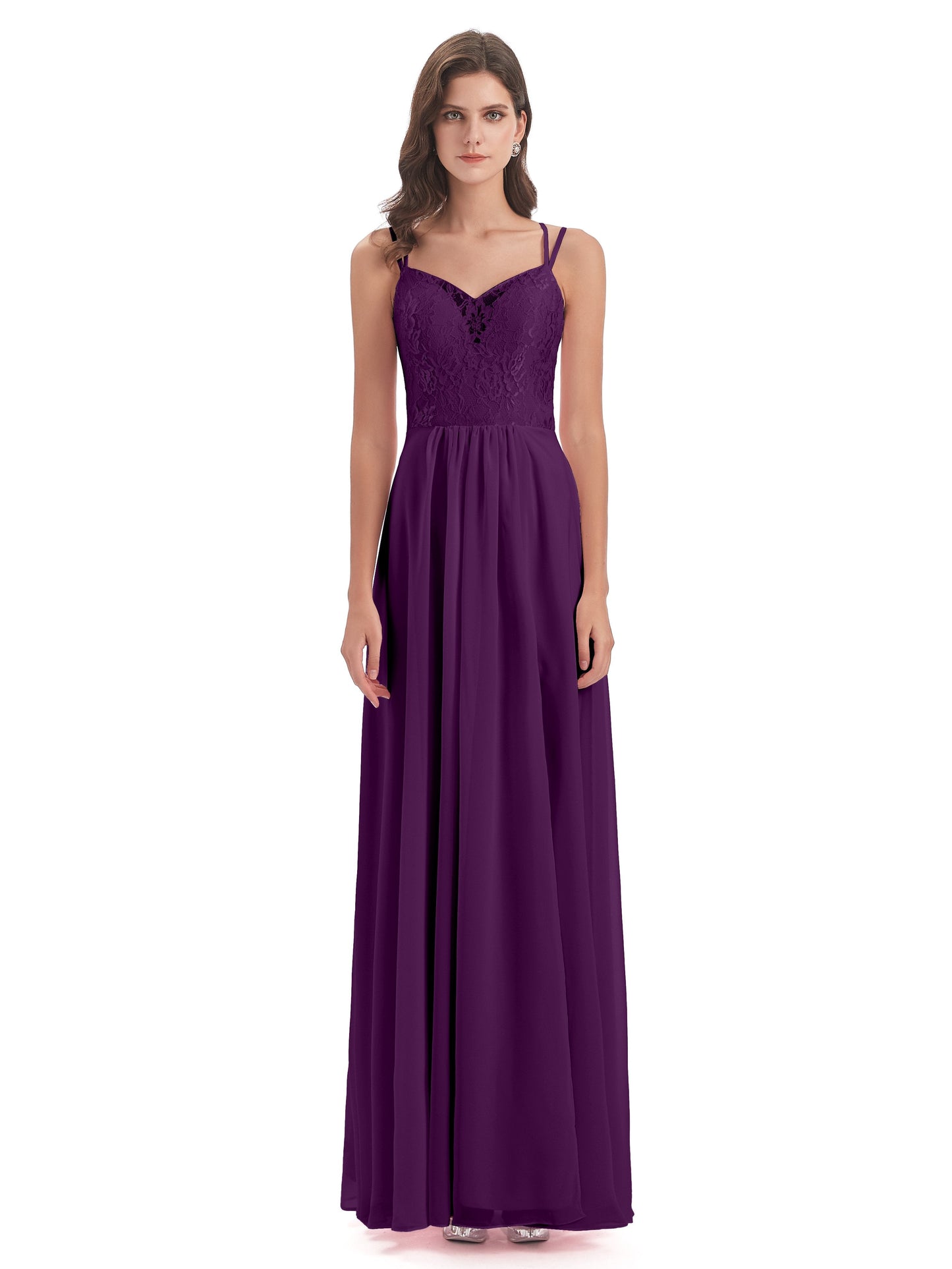 Saanvi Spaghetti Straps Open Back Lace Long Bridesmaid Dresses