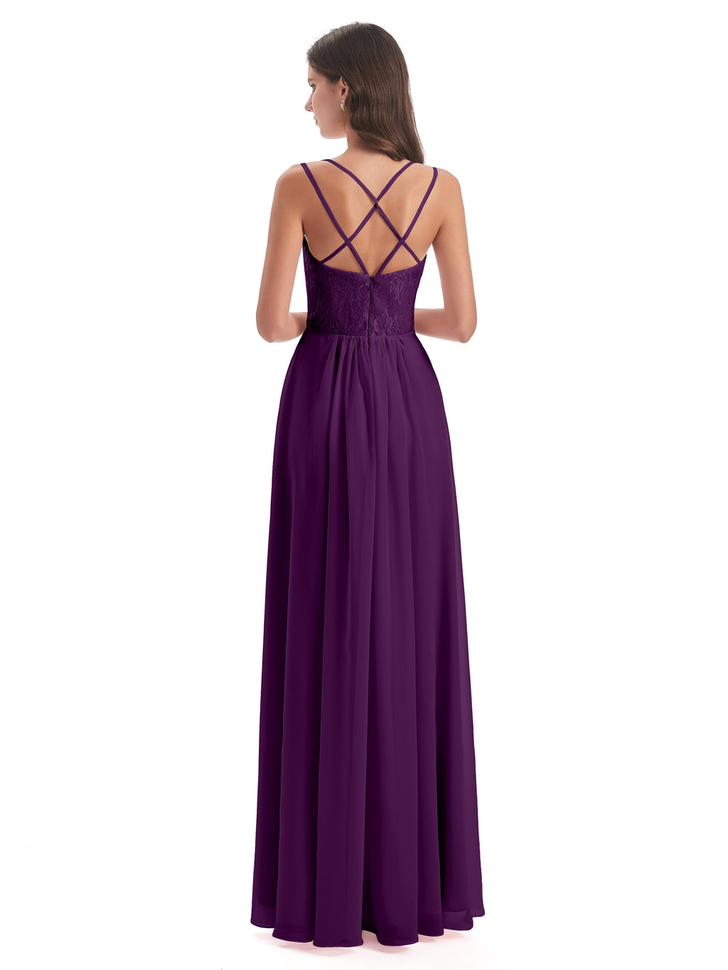 Saanvi Spaghetti Straps Open Back Lace Long Bridesmaid Dresses