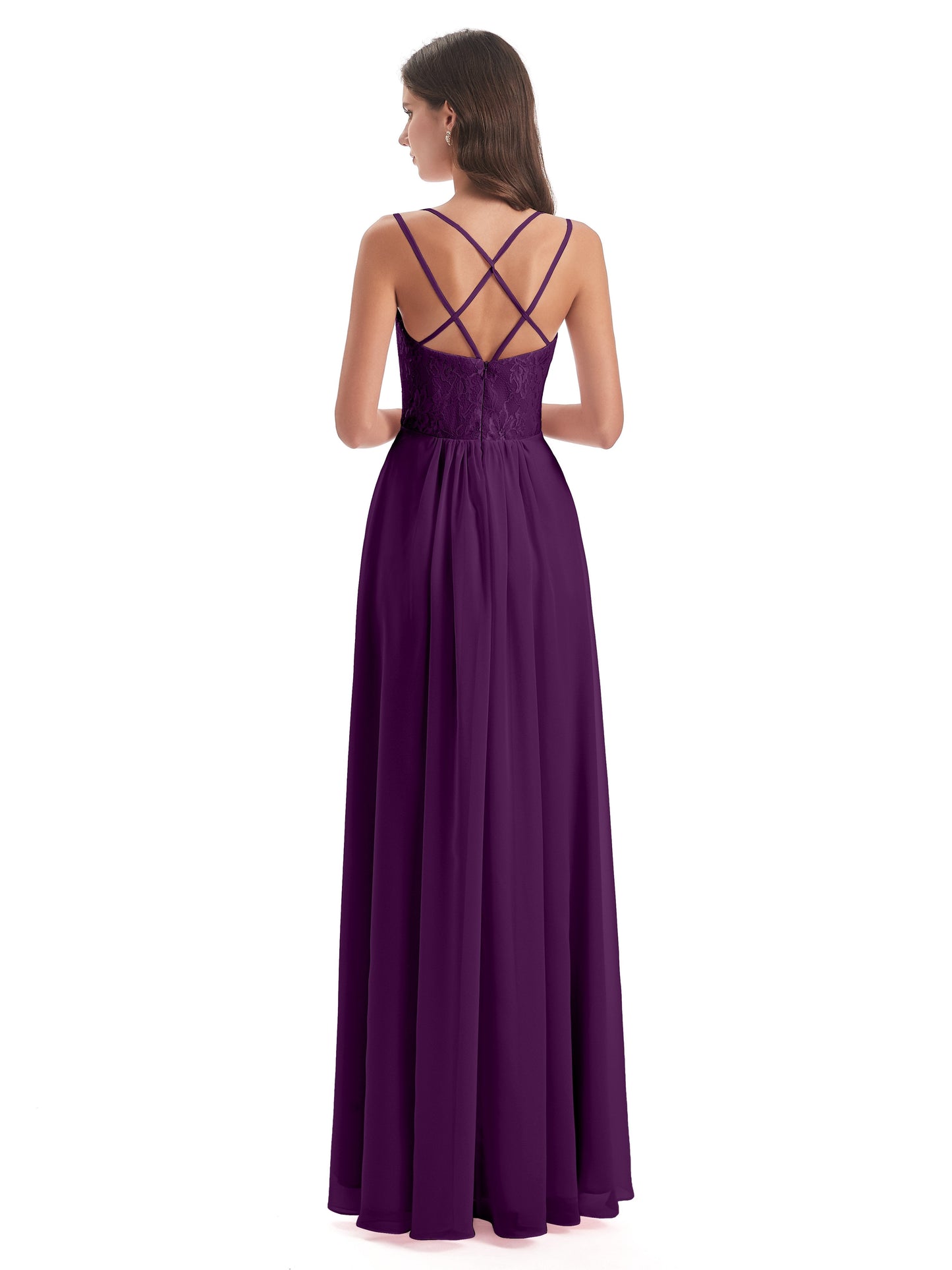 Saanvi Spaghetti Straps Open Back Lace Long Bridesmaid Dresses