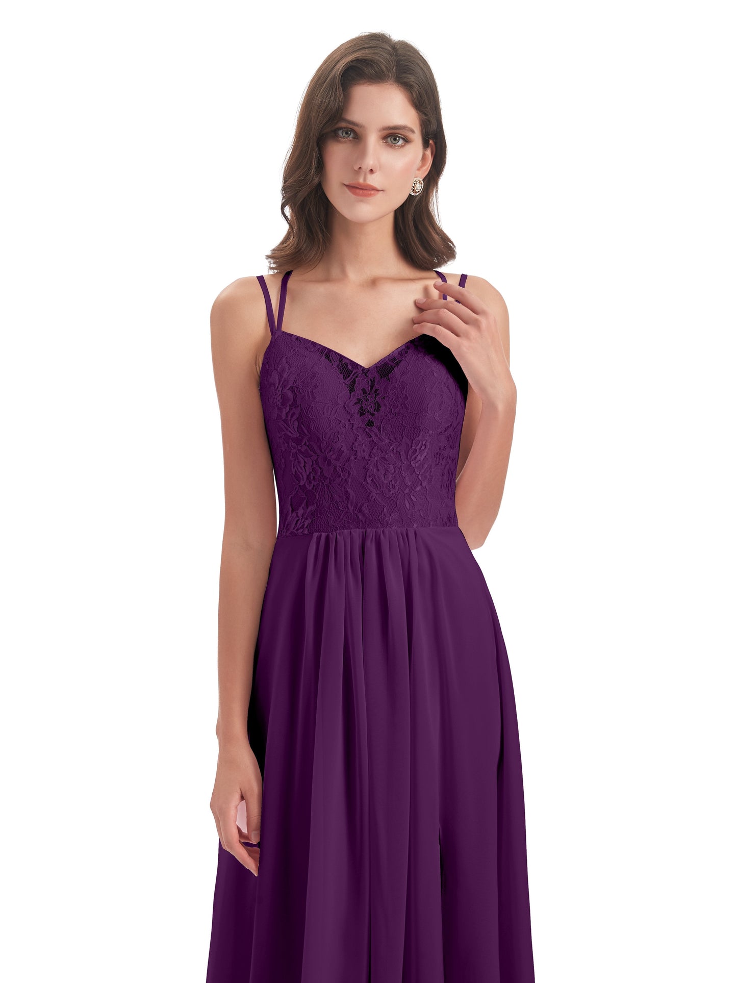 Saanvi Spaghetti Straps Open Back Lace Long Bridesmaid Dresses