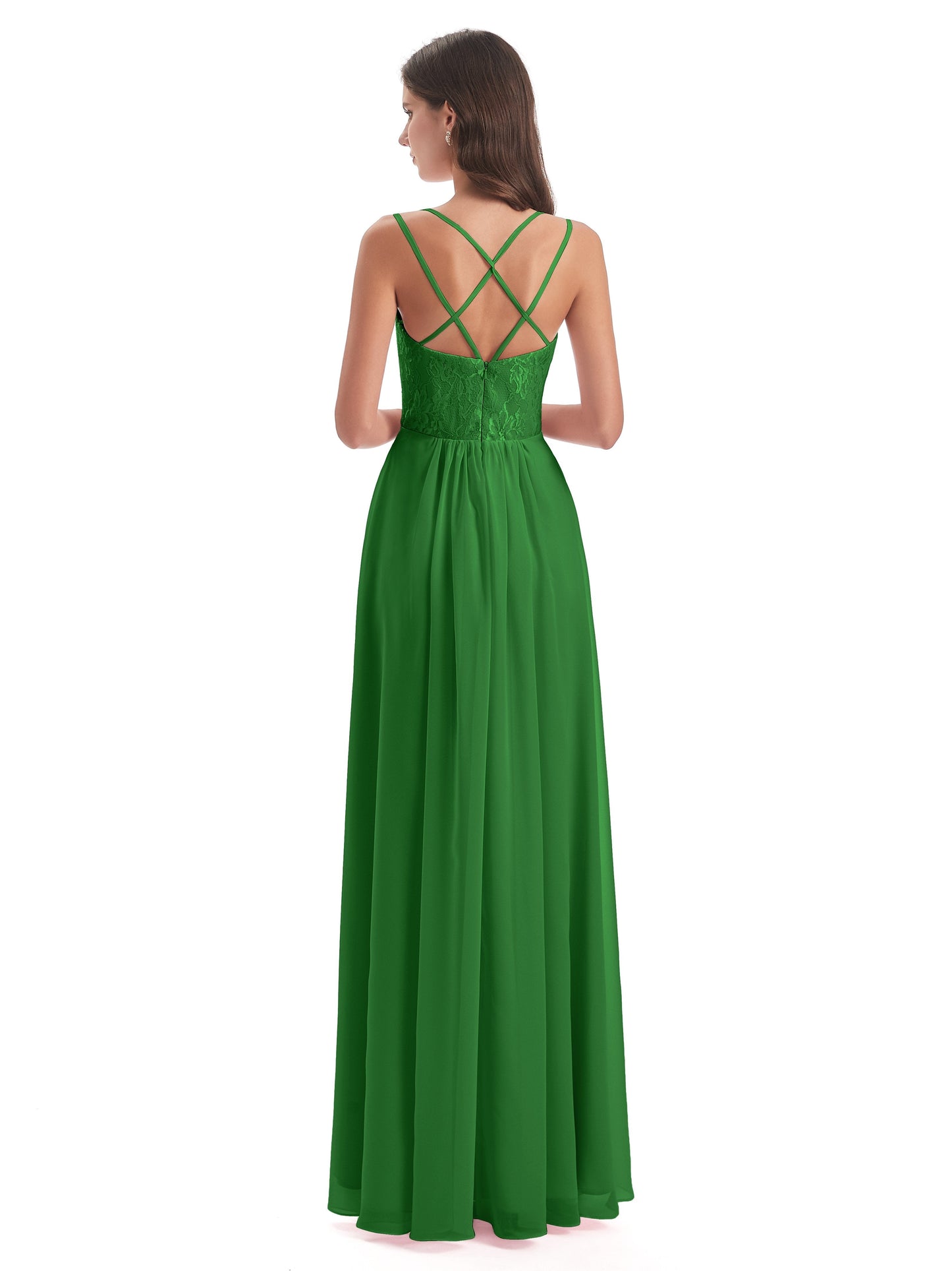 Saanvi Spaghetti Straps Open Back Lace Long Bridesmaid Dresses