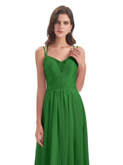 Saanvi Spaghetti Straps Open Back Lace Long Bridesmaid Dresses