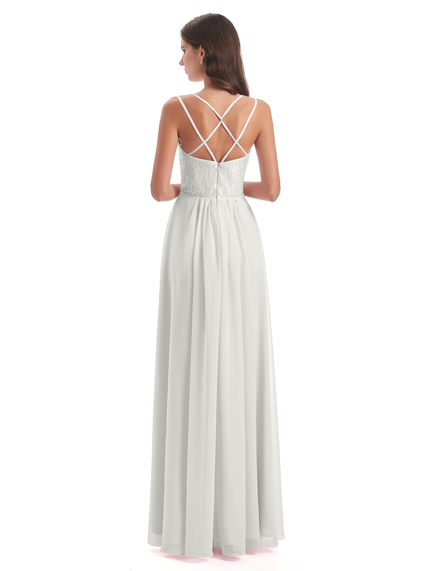Saanvi Spaghetti Straps Open Back Lace Long Bridesmaid Dresses