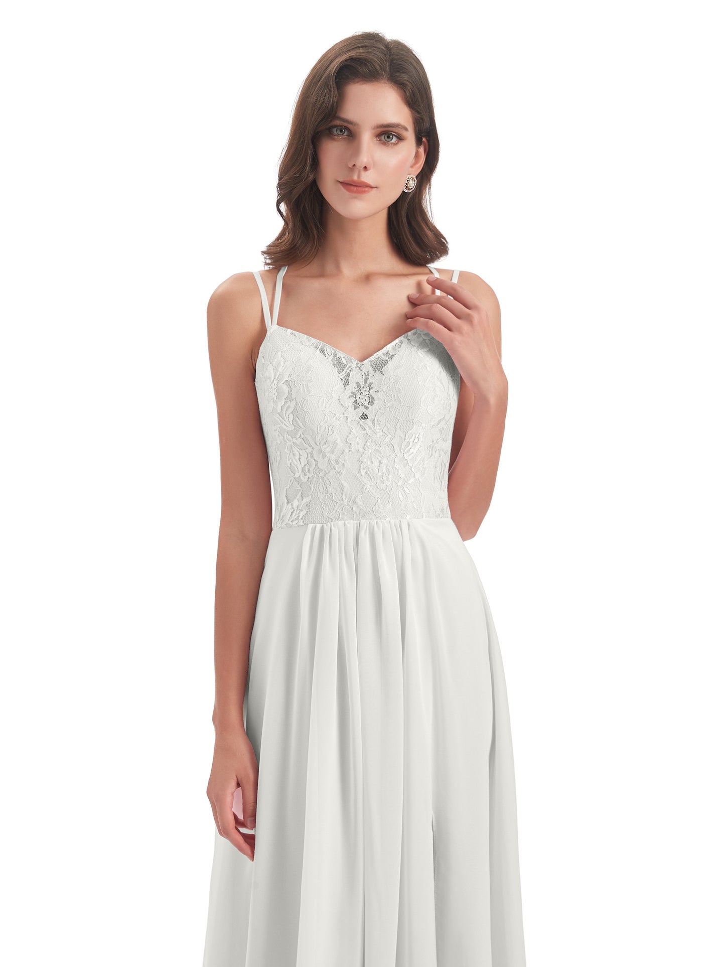 Saanvi Spaghetti Straps Open Back Lace Long Bridesmaid Dresses