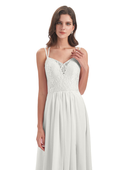 Saanvi Spaghetti Straps Open Back Lace Long Bridesmaid Dresses