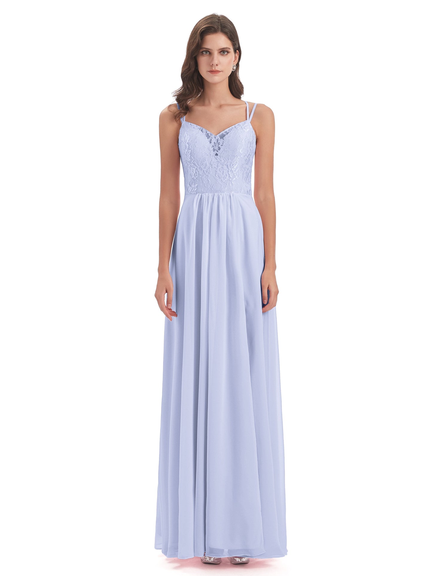 Saanvi Spaghetti Straps Open Back Lace Long Bridesmaid Dresses