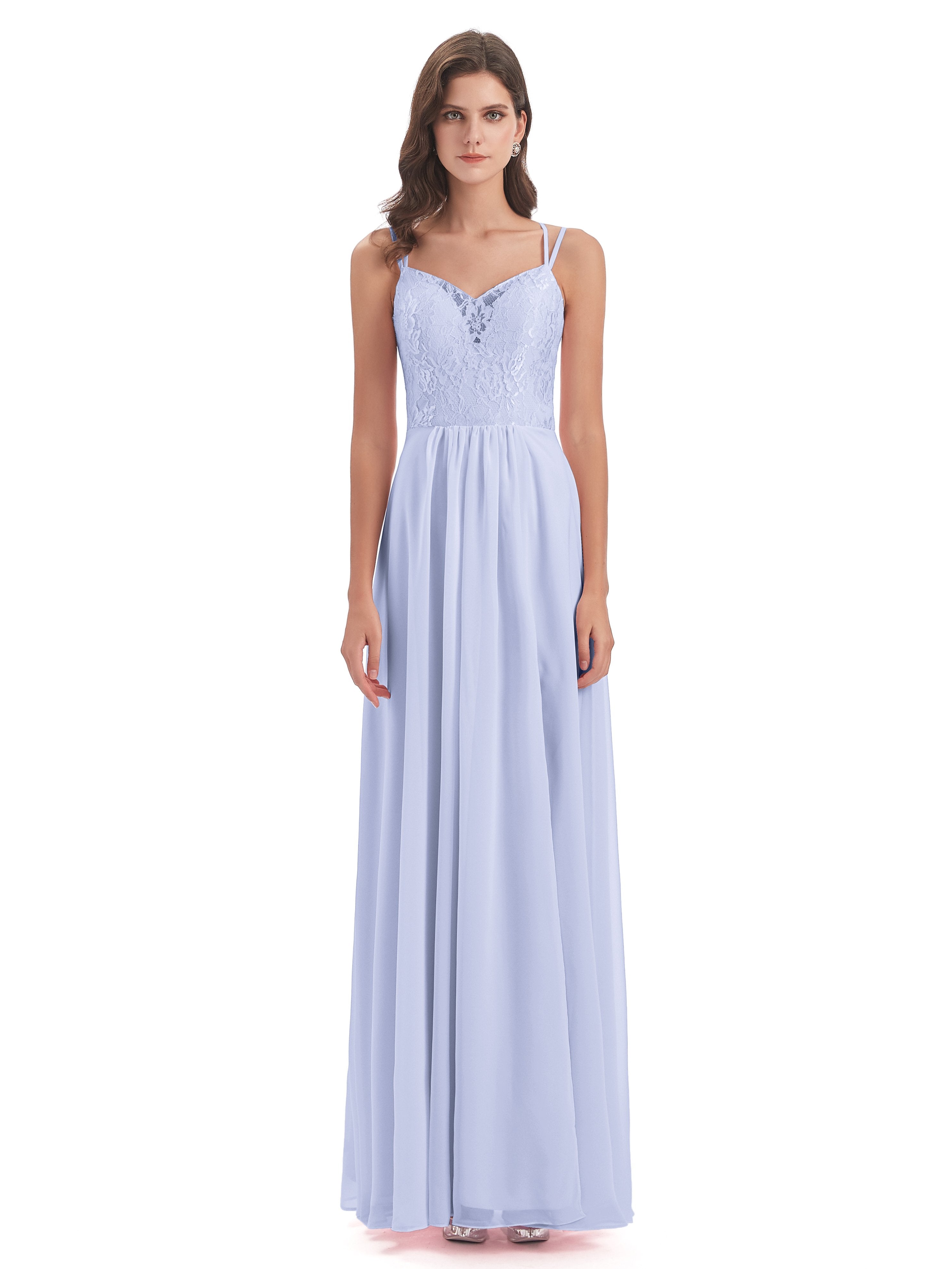 Saanvi Spaghetti Straps Open Back Lace Long Bridesmaid Dresses