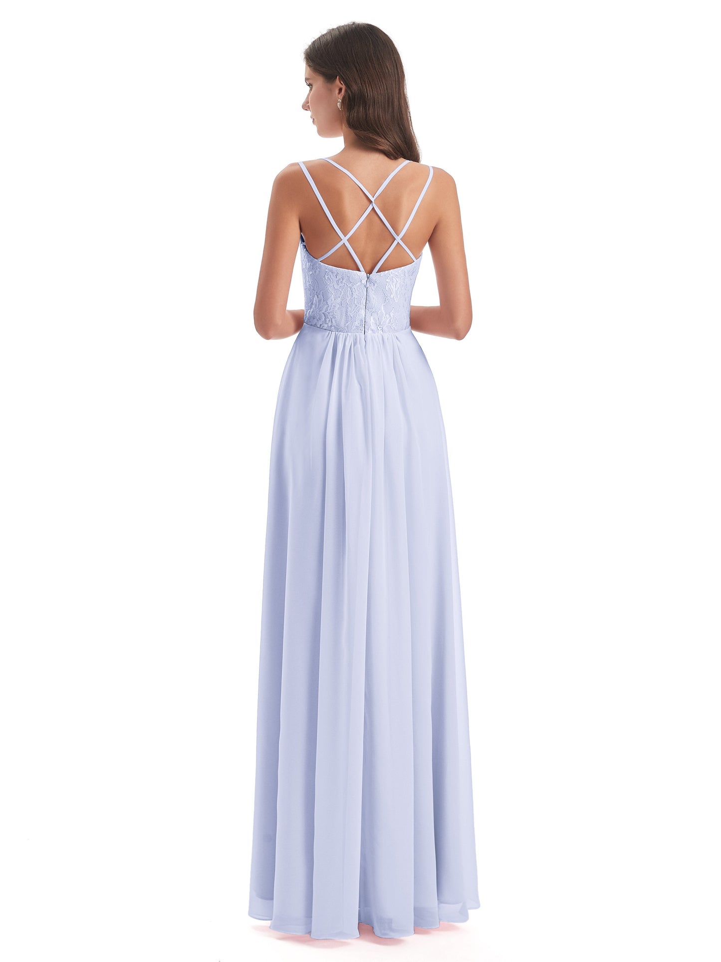 Saanvi Spaghetti Straps Open Back Lace Long Bridesmaid Dresses
