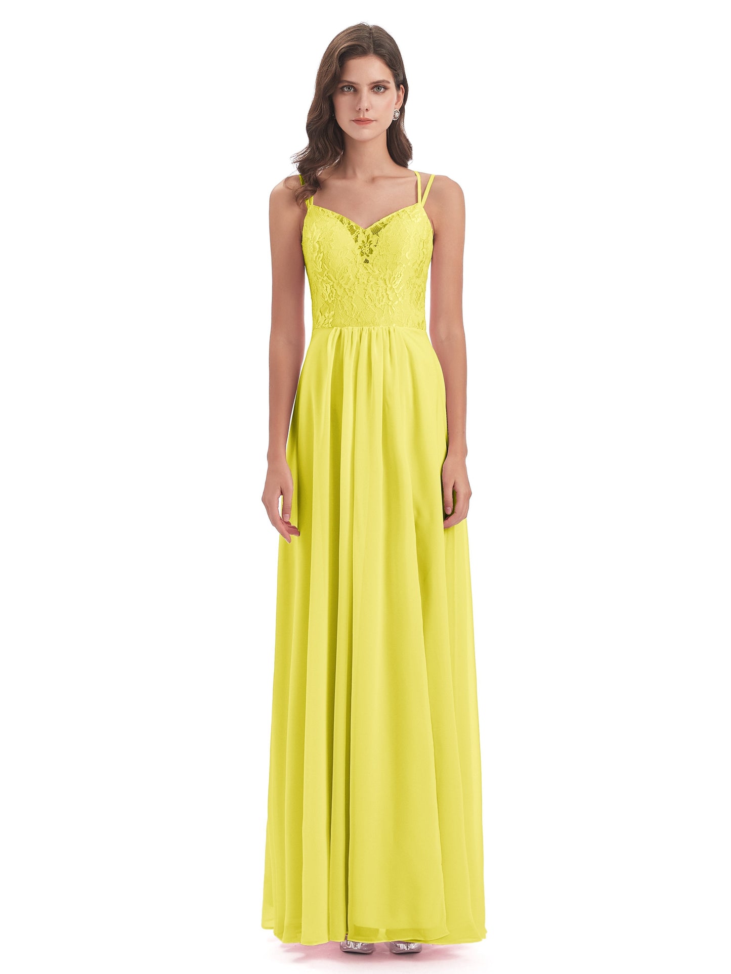 Saanvi Spaghetti Straps Open Back Lace Long Bridesmaid Dresses