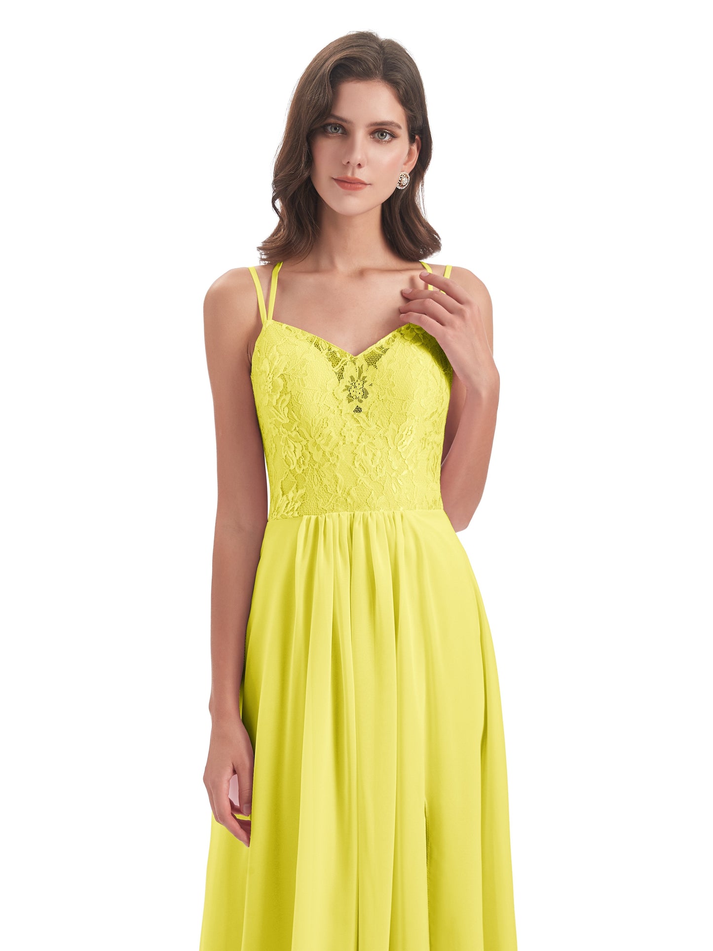 Saanvi Spaghetti Straps Open Back Lace Long Bridesmaid Dresses