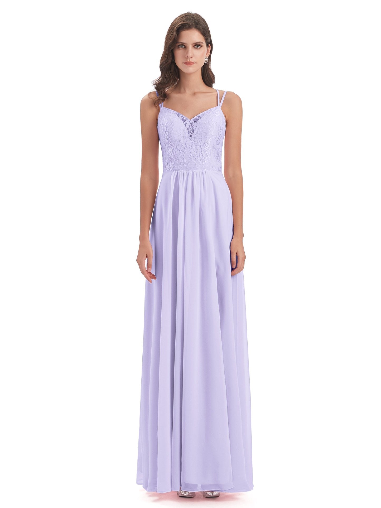 Saanvi Spaghetti Straps Open Back Lace Long Bridesmaid Dresses