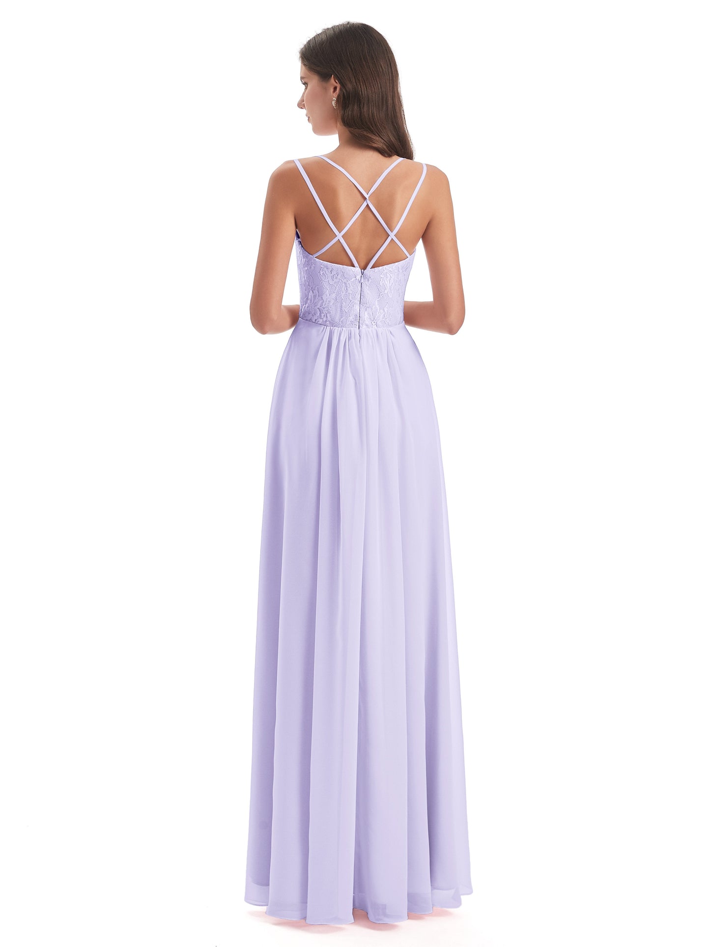 Saanvi Spaghetti Straps Open Back Lace Long Bridesmaid Dresses