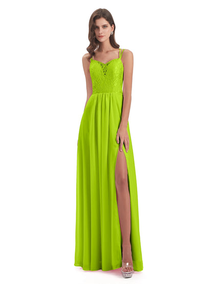 Saanvi Spaghetti Straps Open Back Lace Long Bridesmaid Dresses