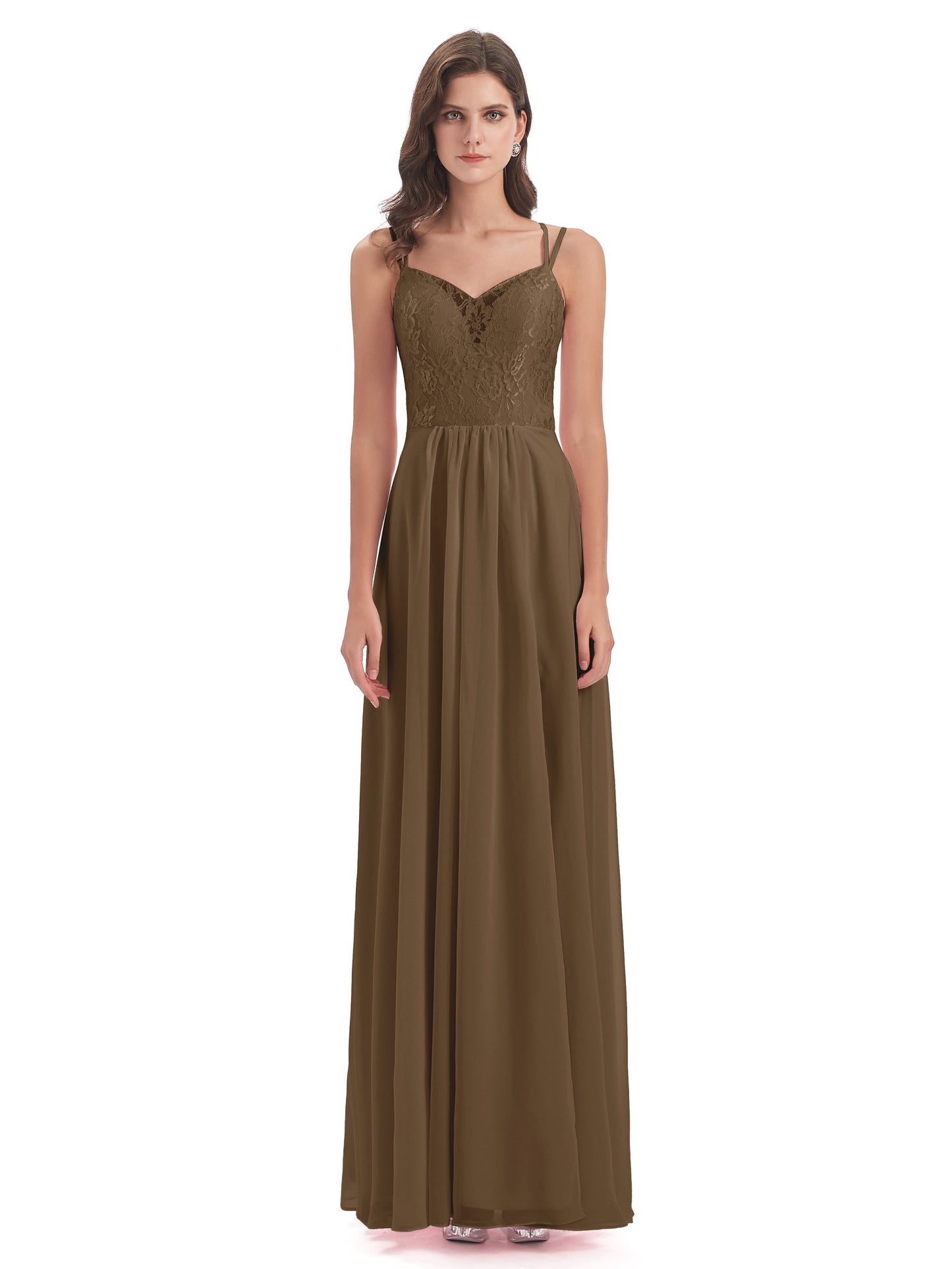 Saanvi Spaghetti Straps Open Back Lace Long Bridesmaid Dresses