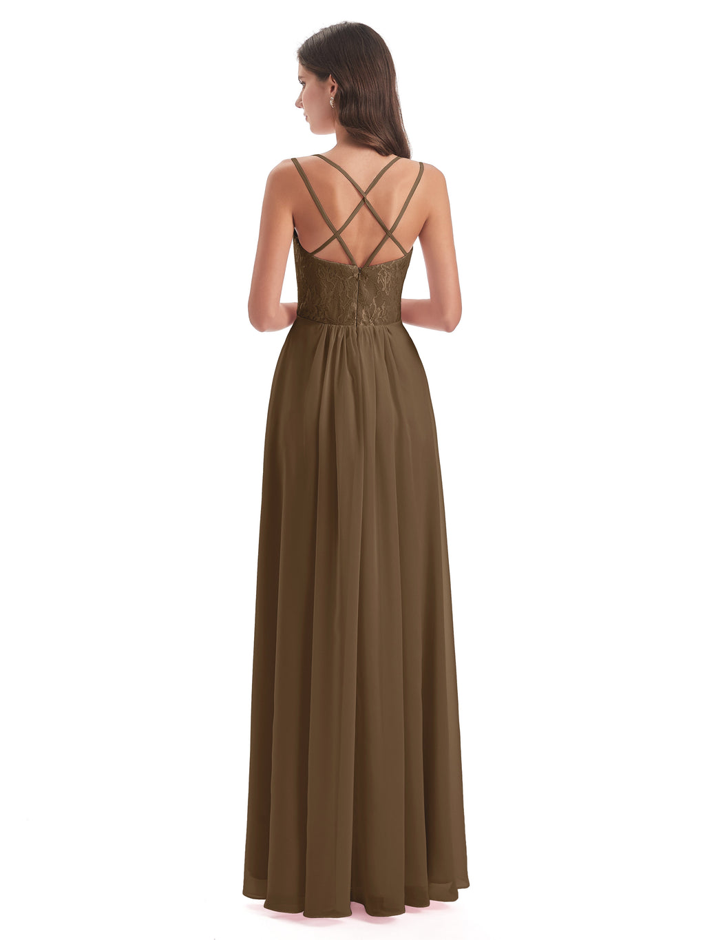 Saanvi Spaghetti Straps Open Back Lace Long Bridesmaid Dresses