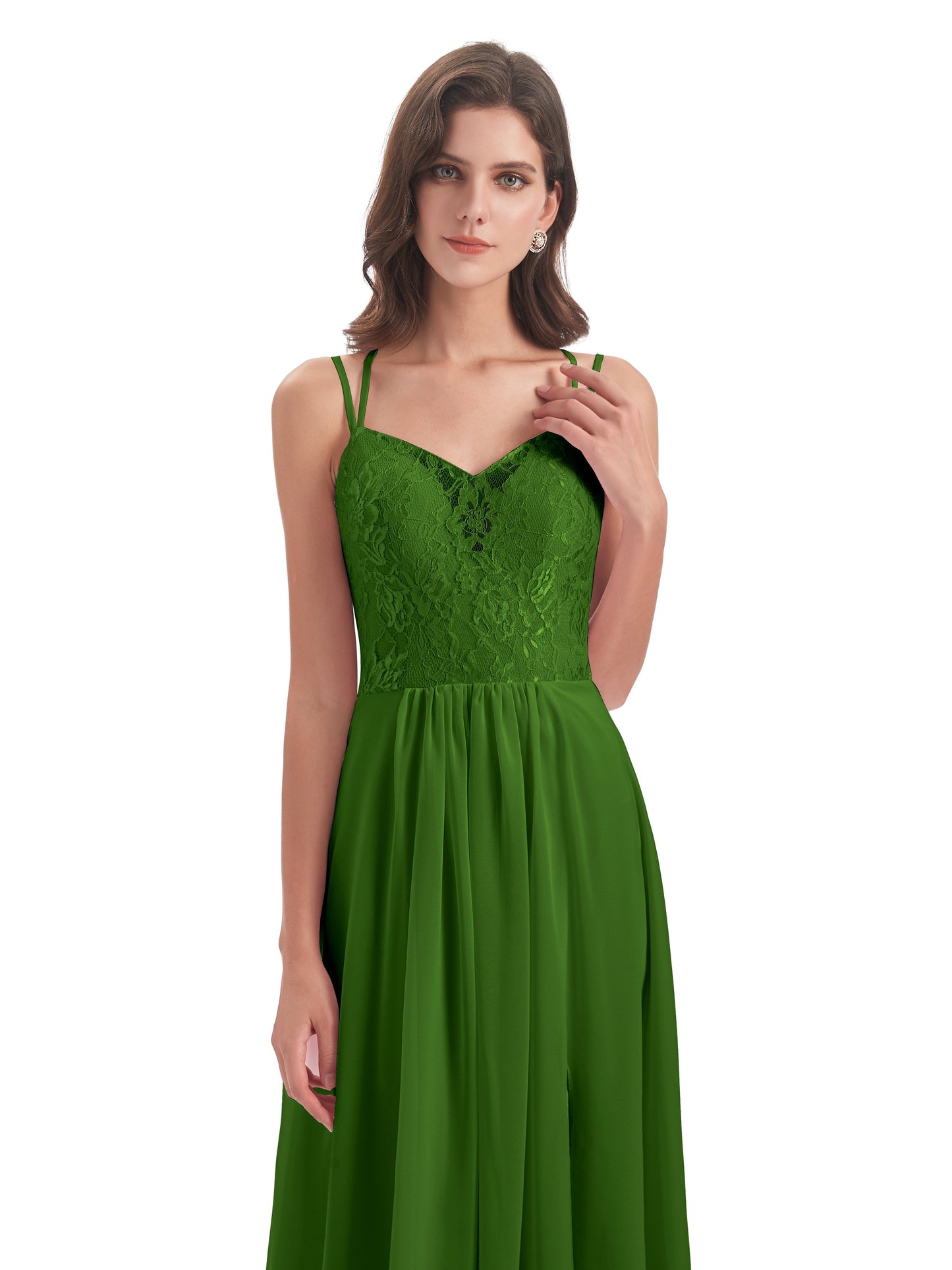 Saanvi Spaghetti Straps Open Back Lace Long Bridesmaid Dresses