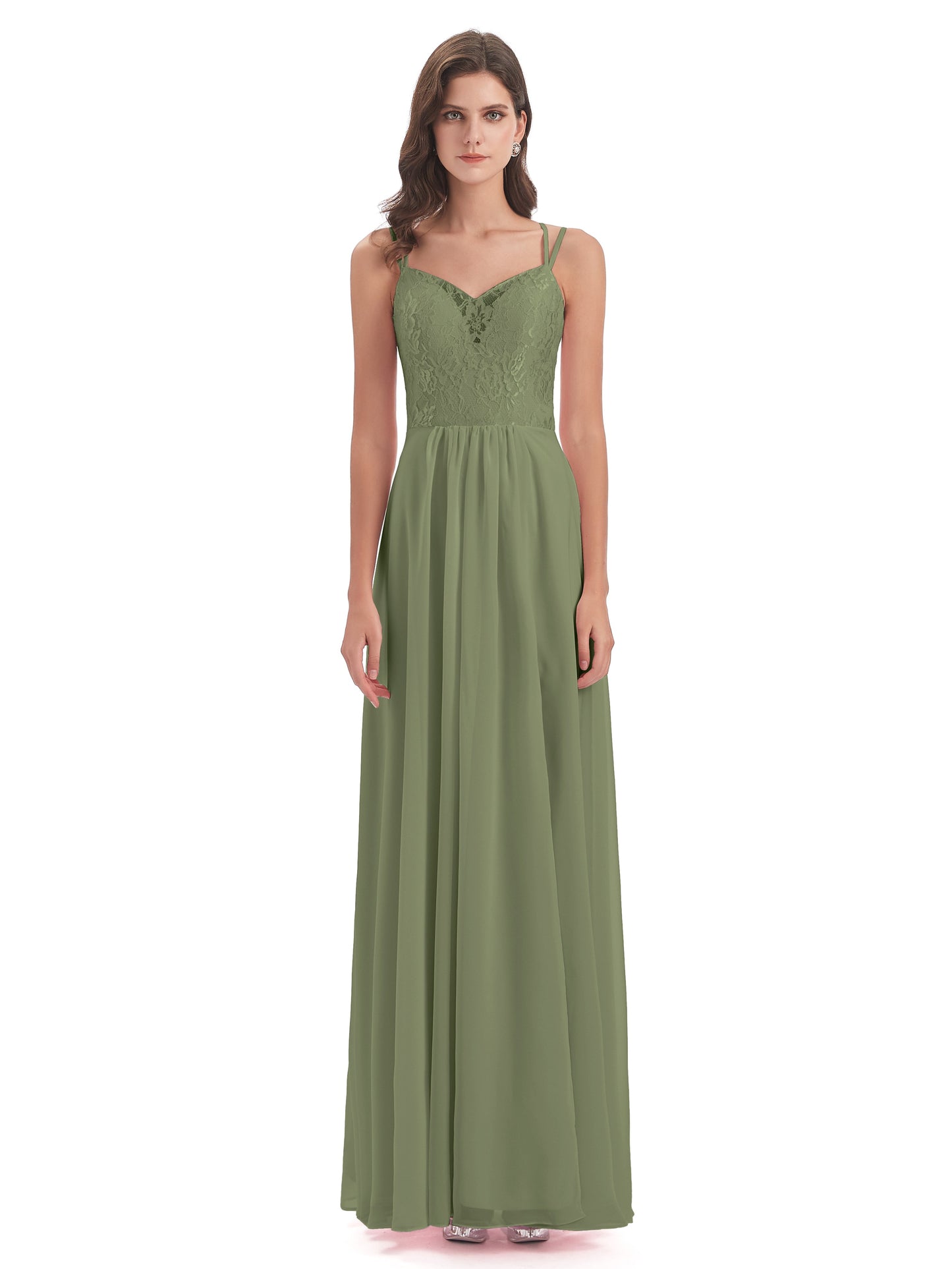 Saanvi Spaghetti Straps Open Back Lace Long Bridesmaid Dresses