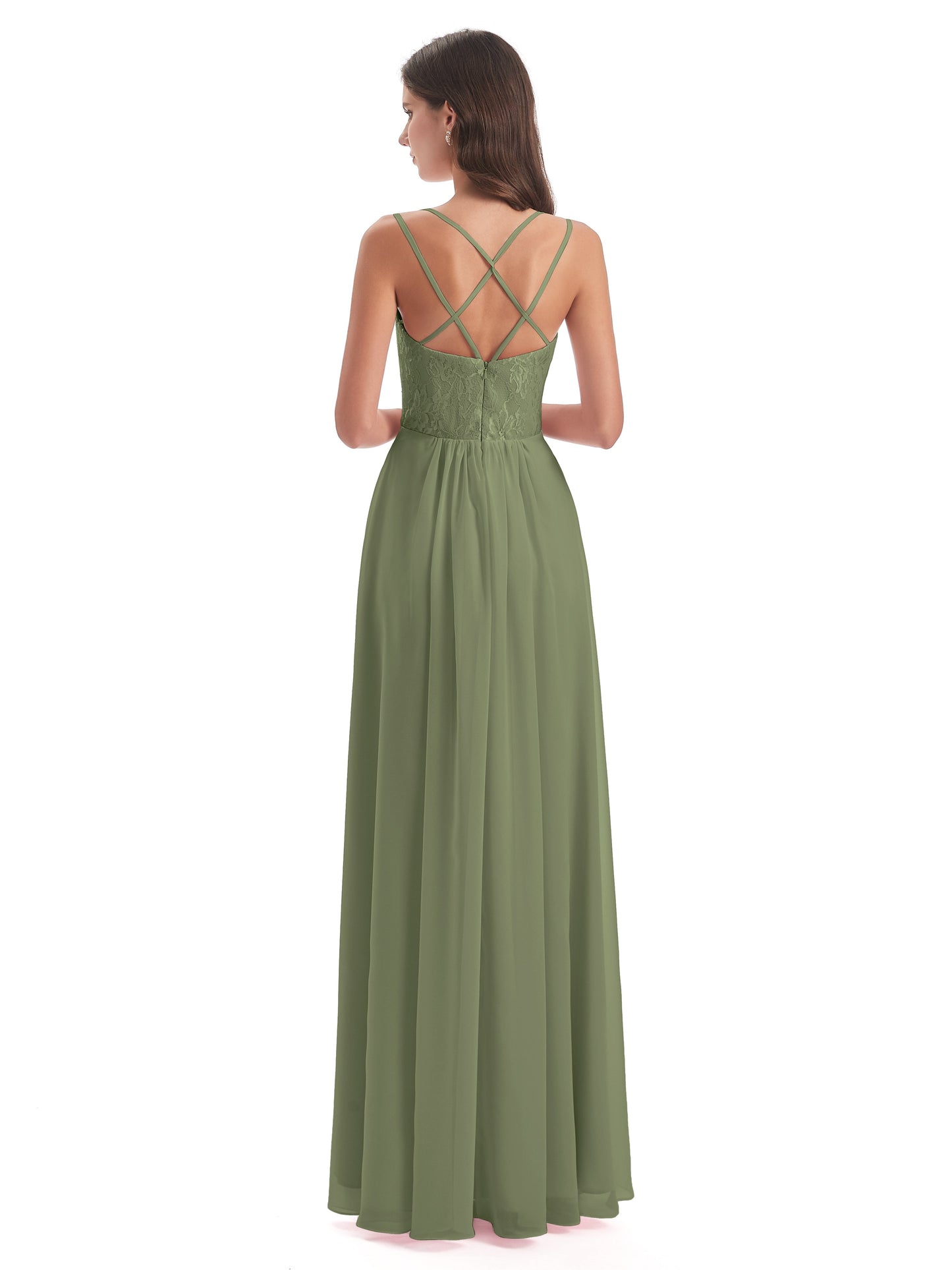 Saanvi Spaghetti Straps Open Back Lace Long Bridesmaid Dresses