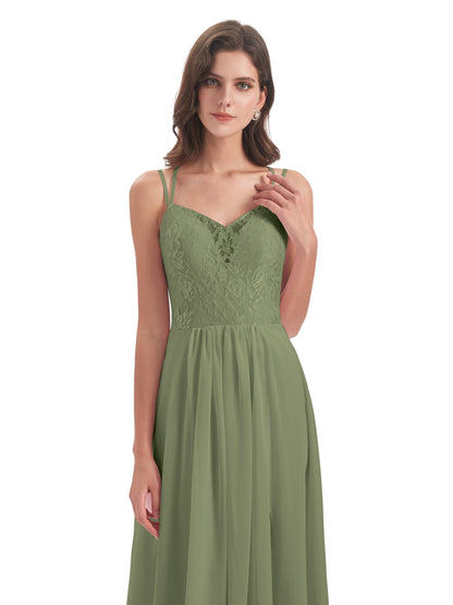 Saanvi Spaghetti Straps Open Back Lace Long Bridesmaid Dresses