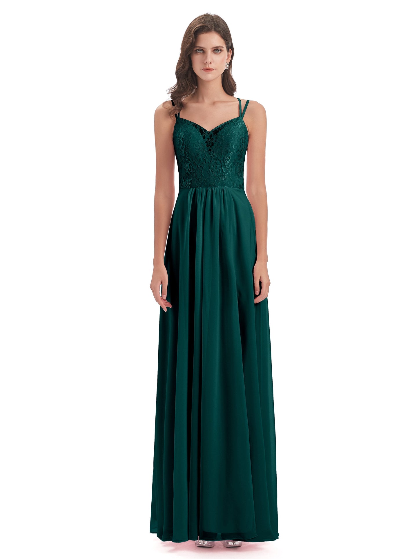 Saanvi Spaghetti Straps Open Back Lace Long Bridesmaid Dresses