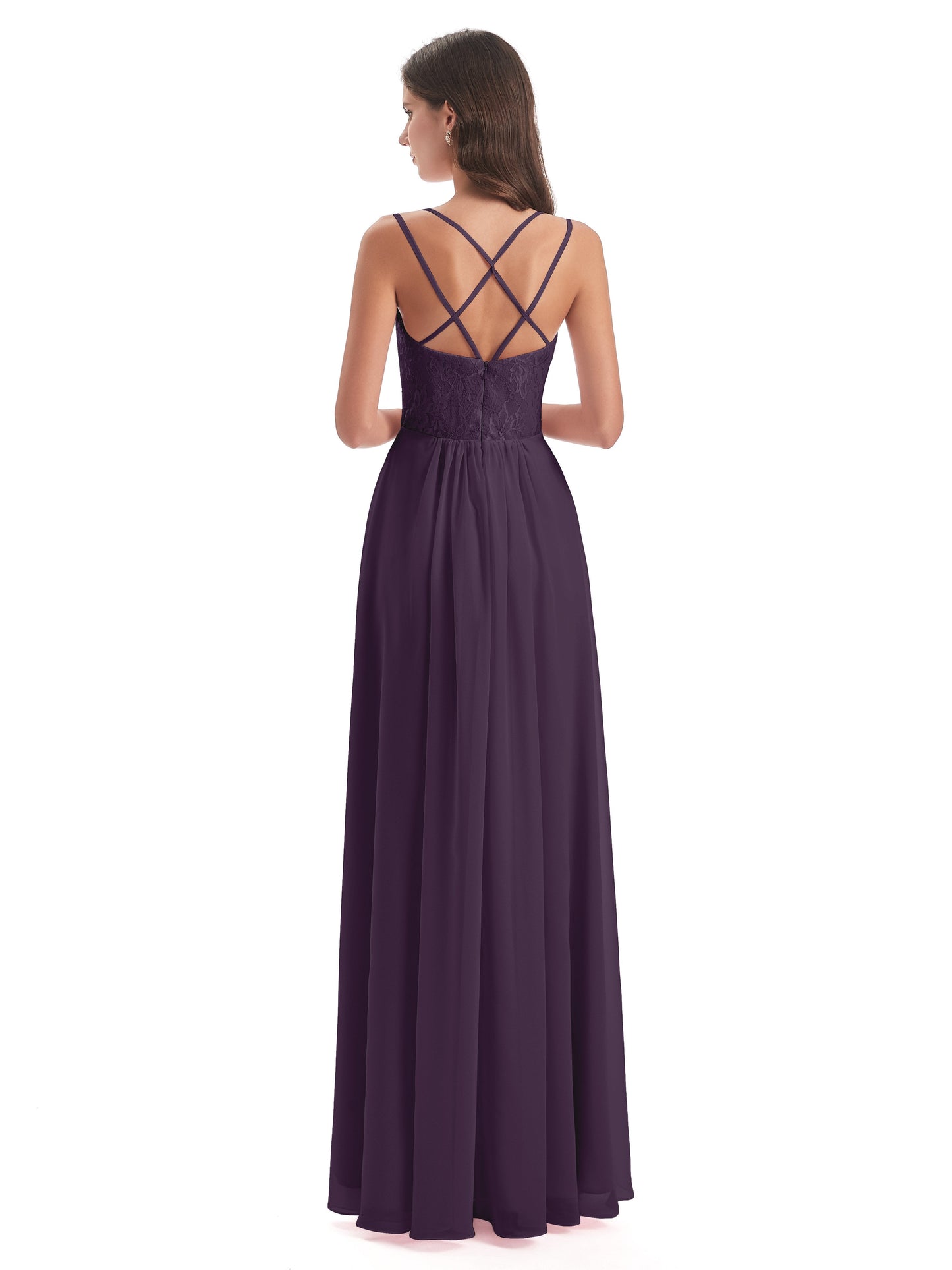 Saanvi Spaghetti Straps Open Back Lace Long Bridesmaid Dresses