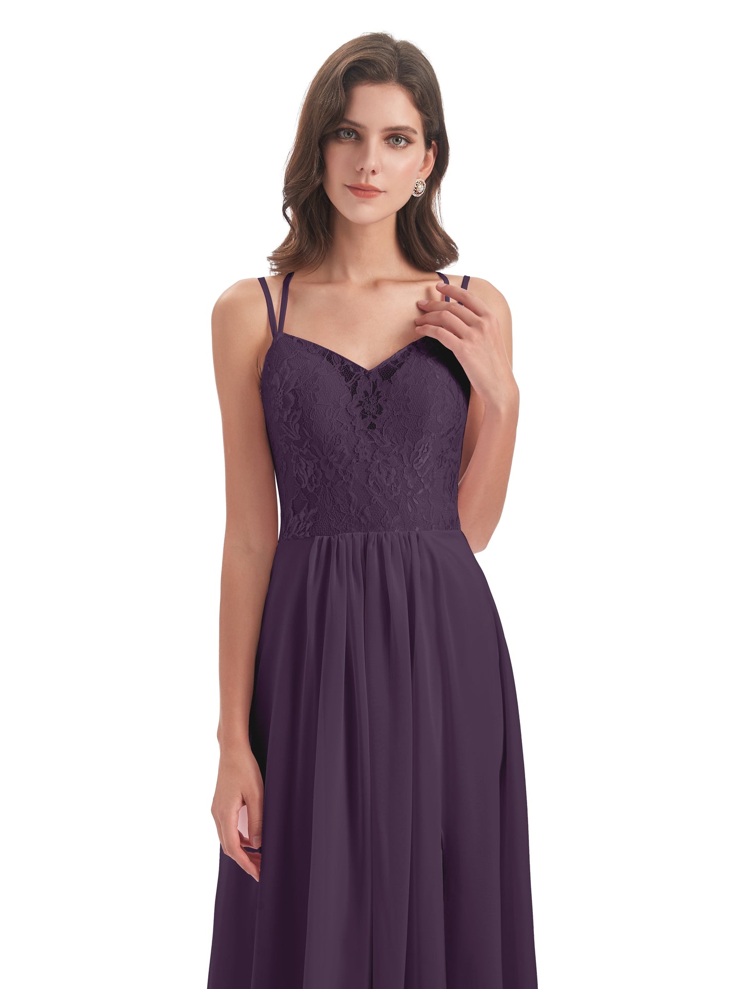 Saanvi Spaghetti Straps Open Back Lace Long Bridesmaid Dresses