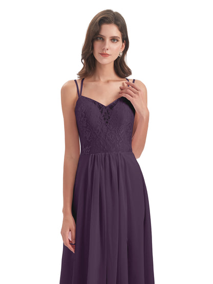 Saanvi Spaghetti Straps Open Back Lace Long Bridesmaid Dresses