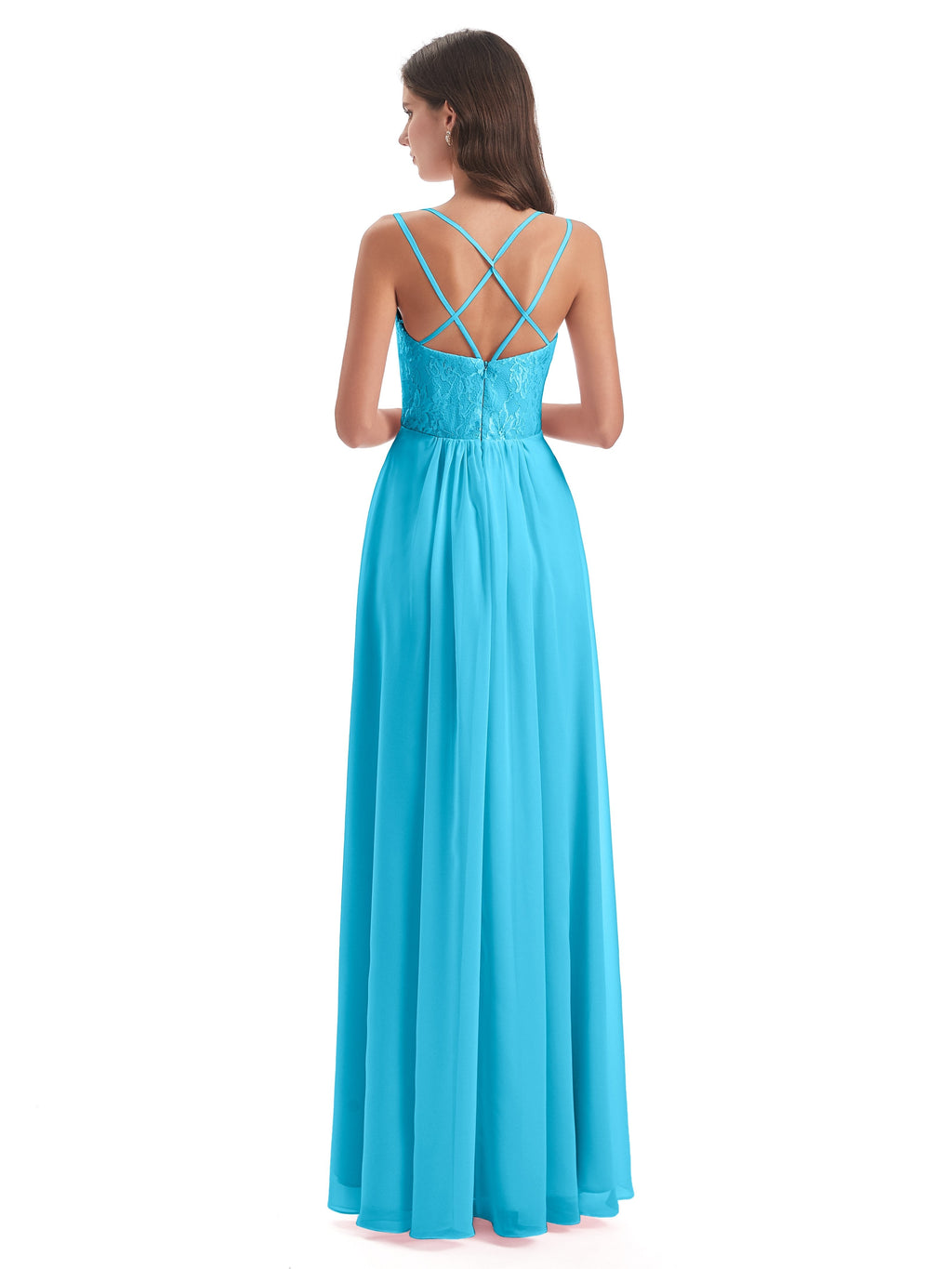 Saanvi Spaghetti Straps Open Back Lace Long Bridesmaid Dresses