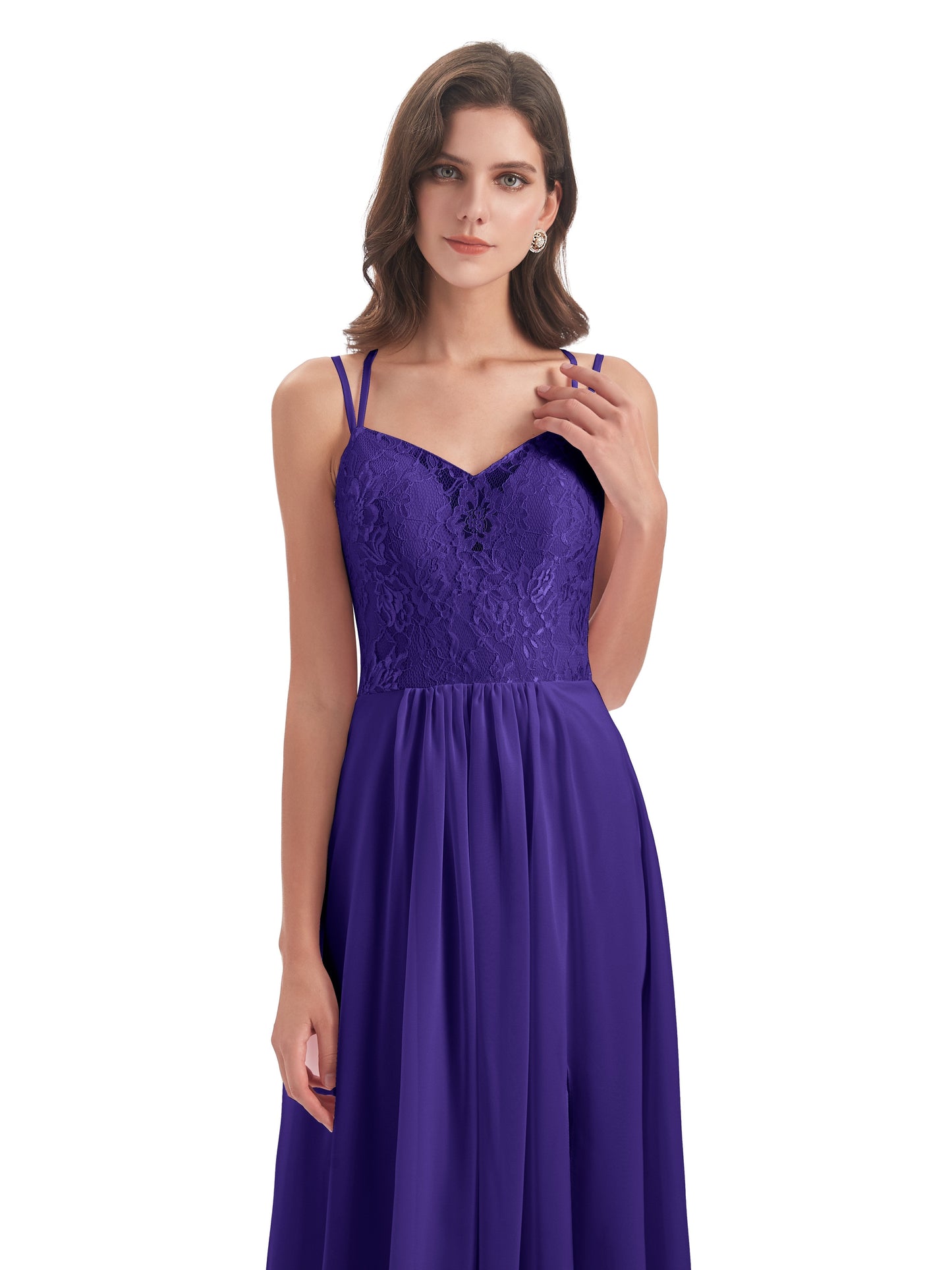 Saanvi Spaghetti Straps Open Back Lace Long Bridesmaid Dresses