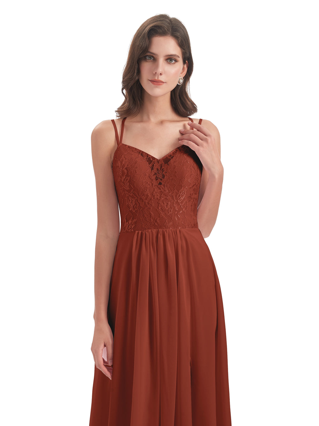 Saanvi Spaghetti Straps Open Back Lace Long Bridesmaid Dresses