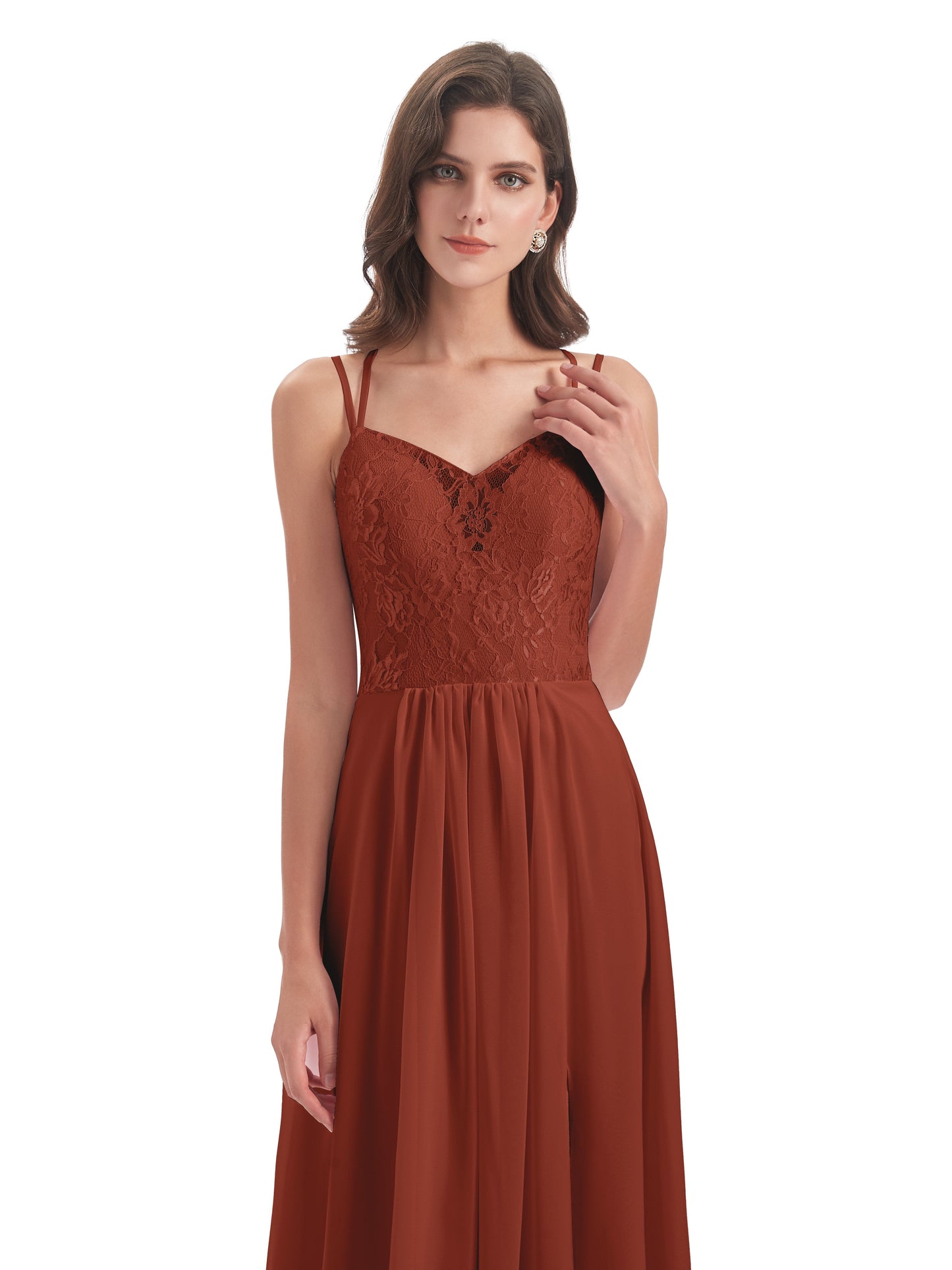 Saanvi Spaghetti Straps Open Back Lace Long Bridesmaid Dresses