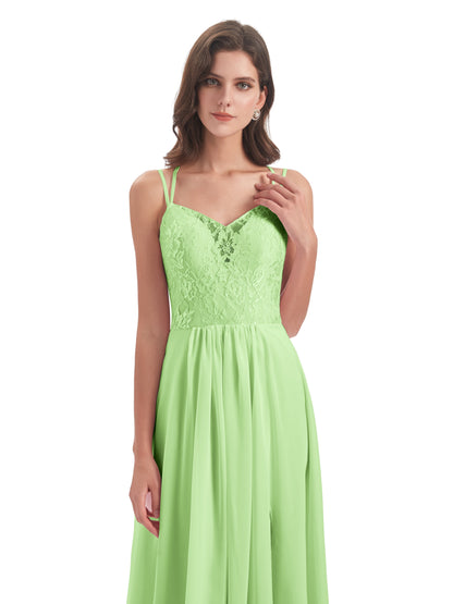 Saanvi Spaghetti Straps Open Back Lace Long Bridesmaid Dresses