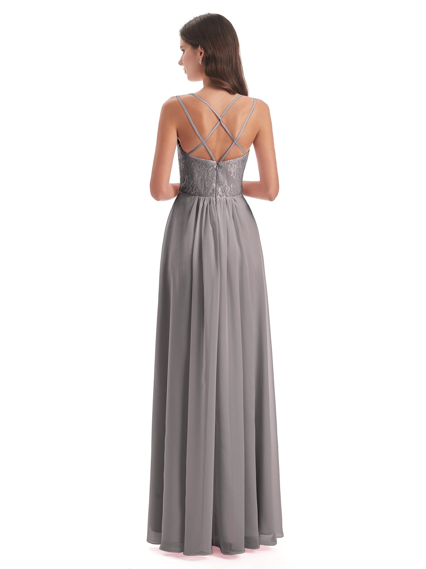 Saanvi Spaghetti Straps Open Back Lace Long Bridesmaid Dresses
