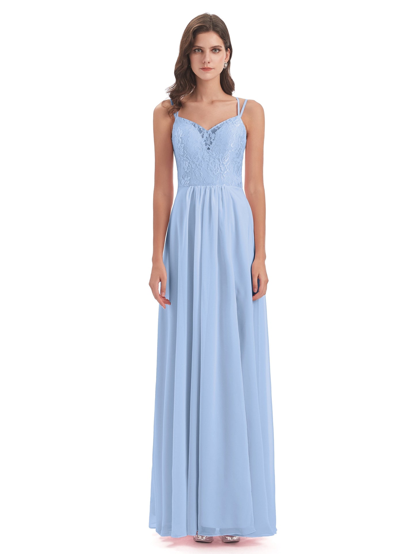 Saanvi Spaghetti Straps Open Back Lace Long Bridesmaid Dresses