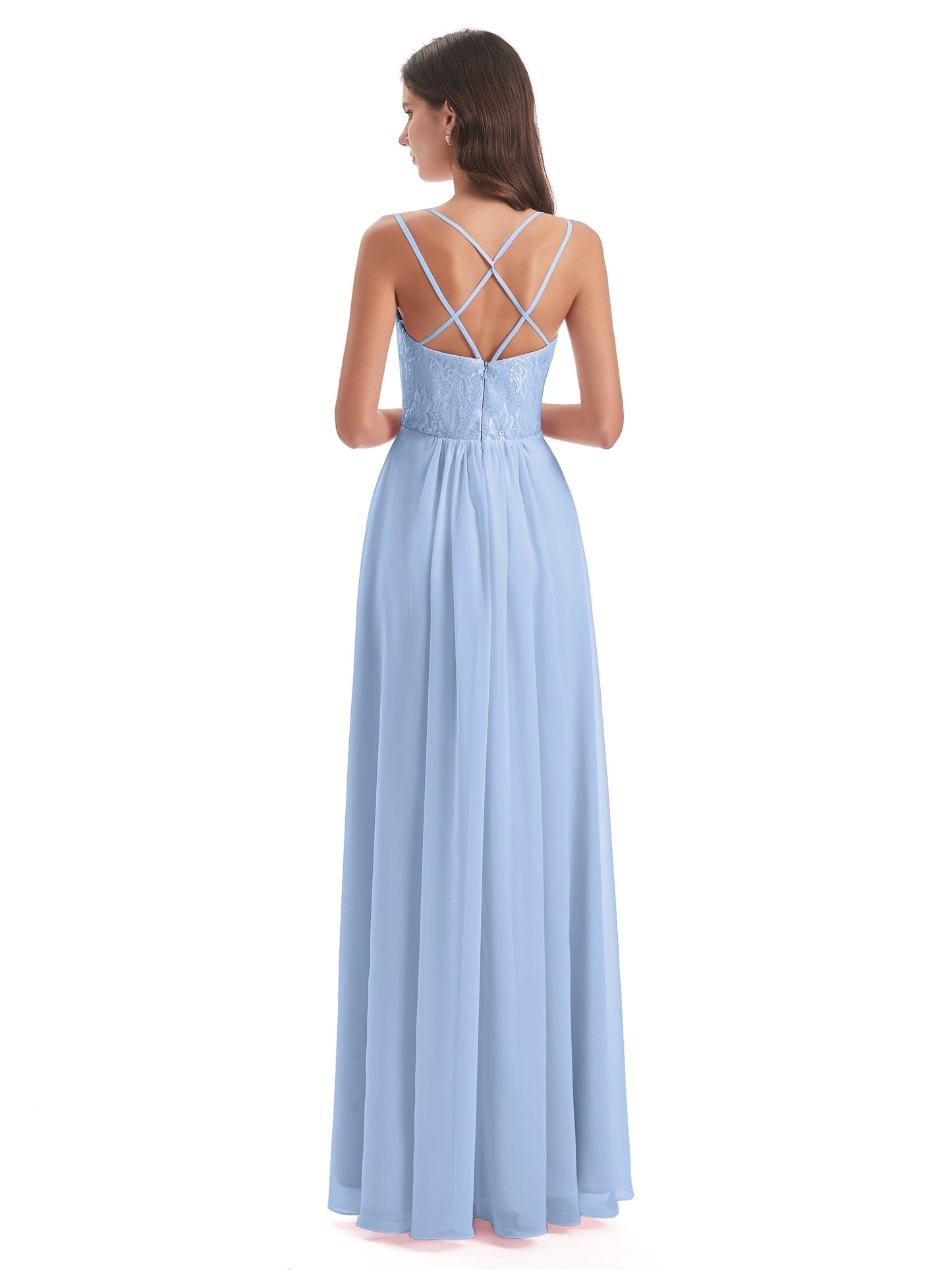 Saanvi Spaghetti Straps Open Back Lace Long Bridesmaid Dresses