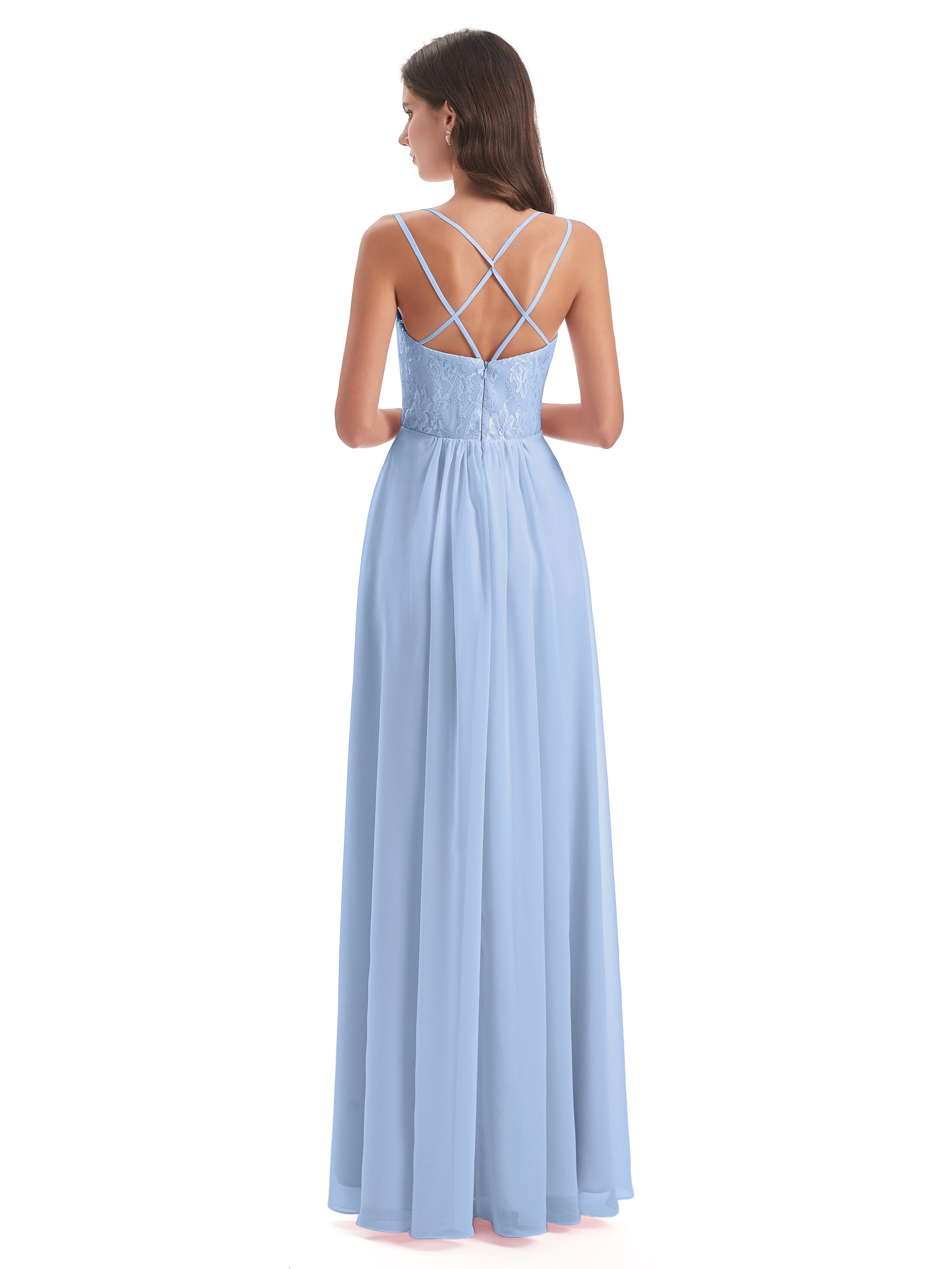Saanvi Spaghetti Straps Open Back Lace Long Bridesmaid Dresses