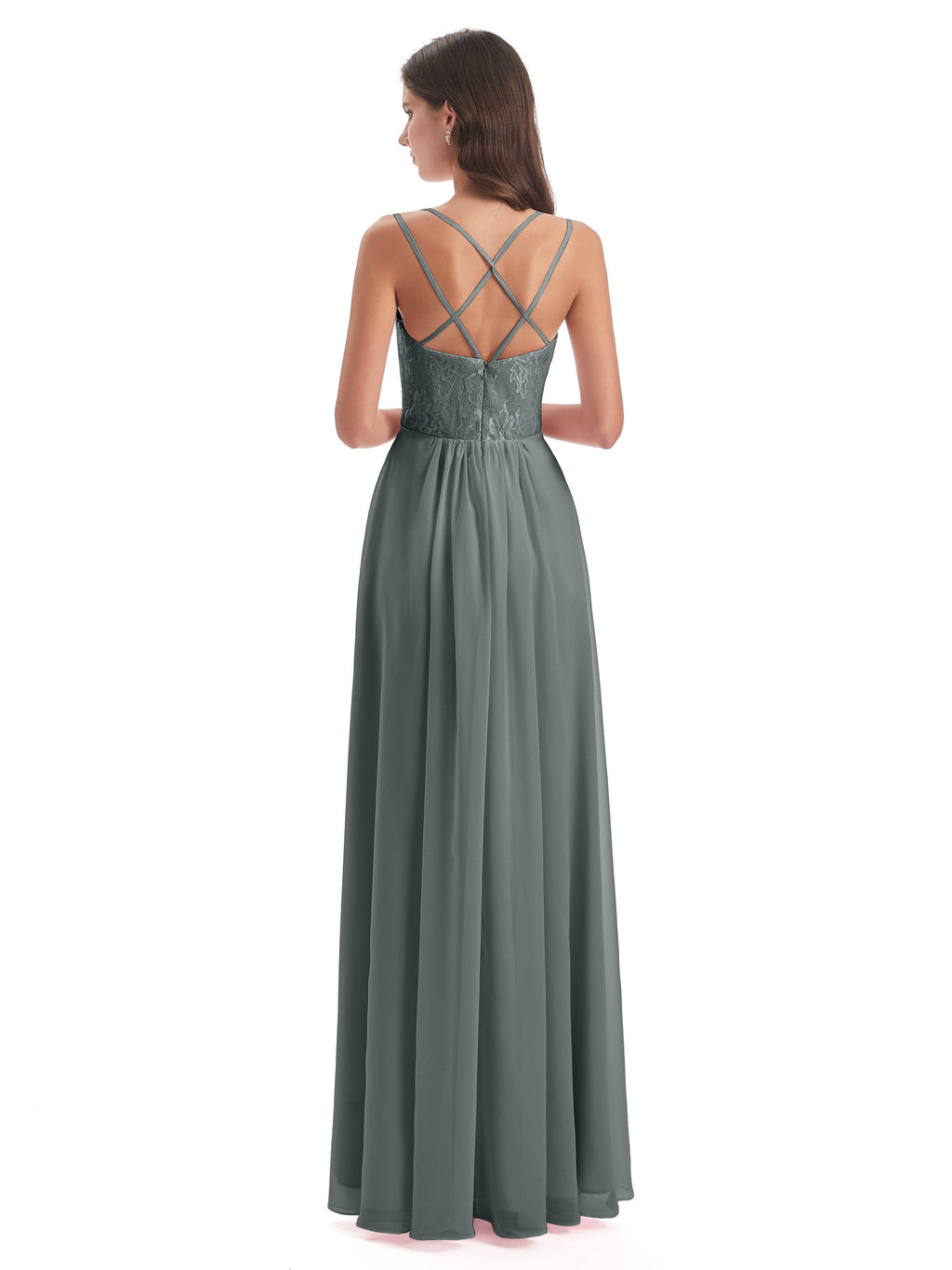 Saanvi Spaghetti Straps Open Back Lace Long Bridesmaid Dresses