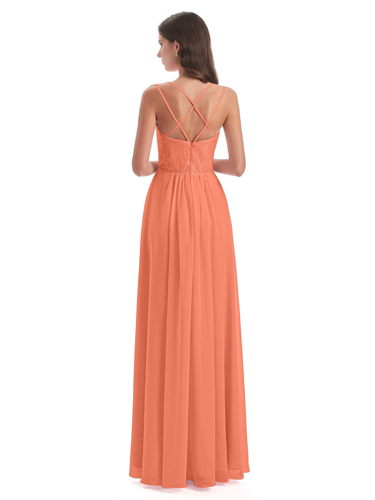 Saanvi Spaghetti Straps Open Back Lace Long Bridesmaid Dresses