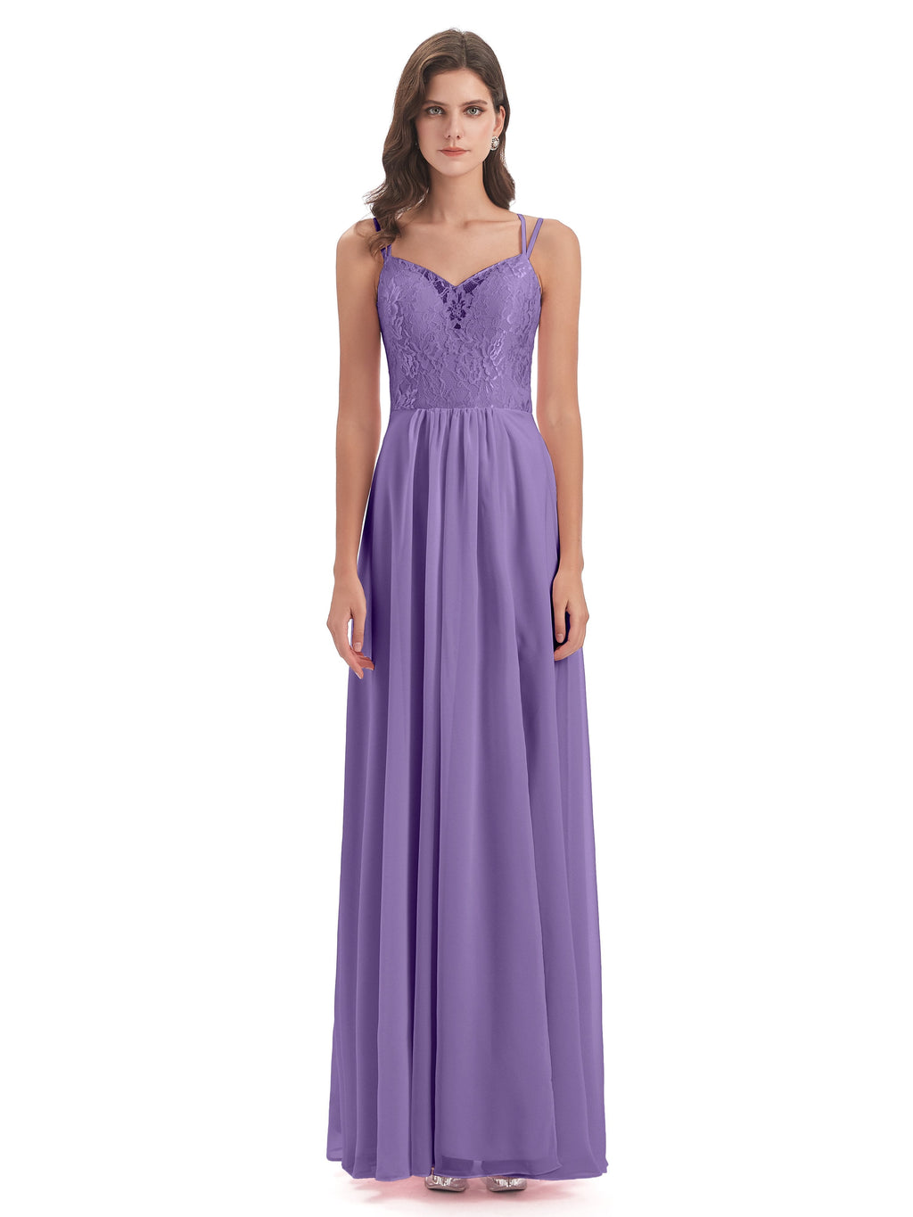 Saanvi Spaghetti Straps Open Back Lace Long Bridesmaid Dresses