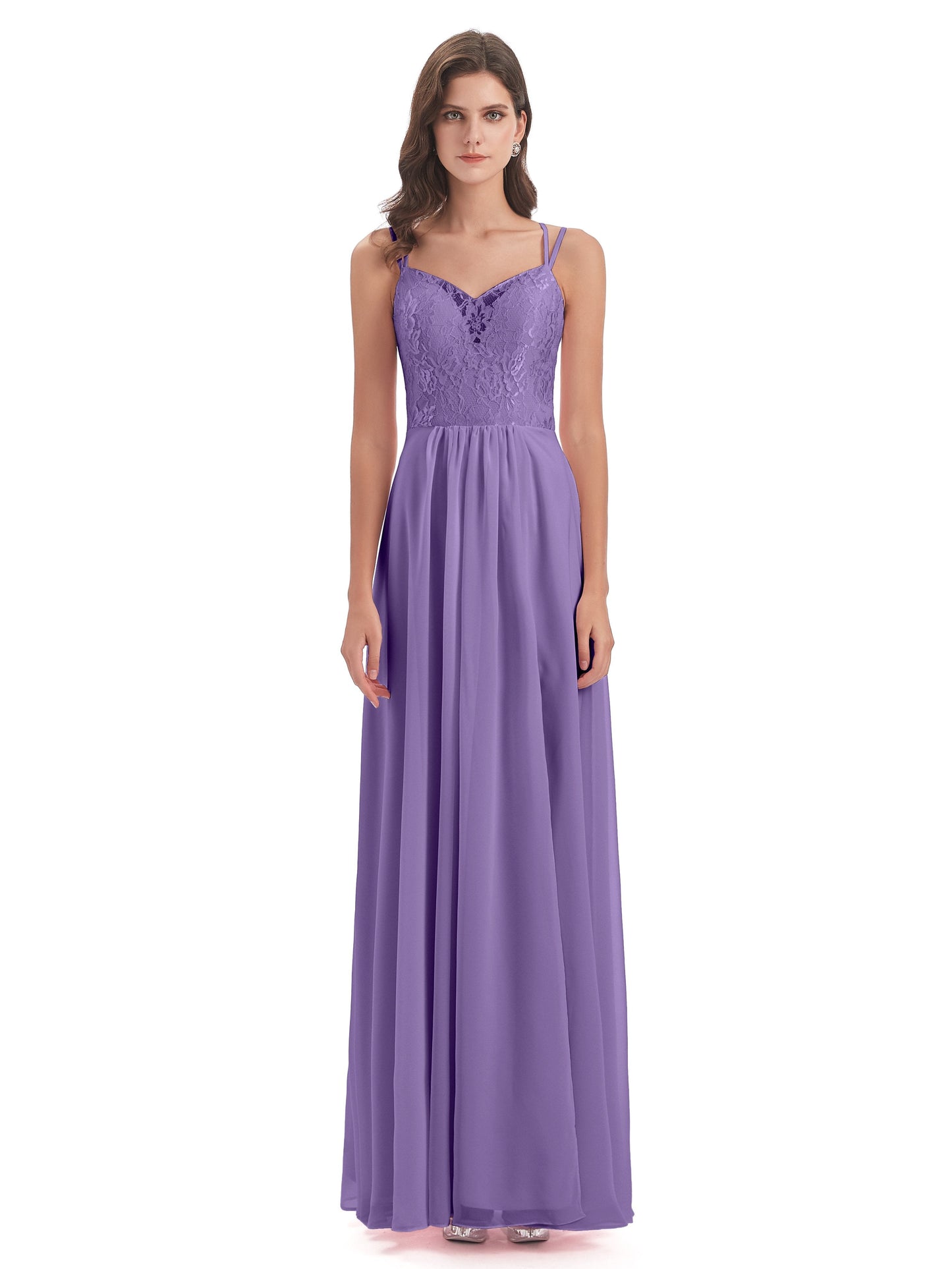 Saanvi Spaghetti Straps Open Back Lace Long Bridesmaid Dresses