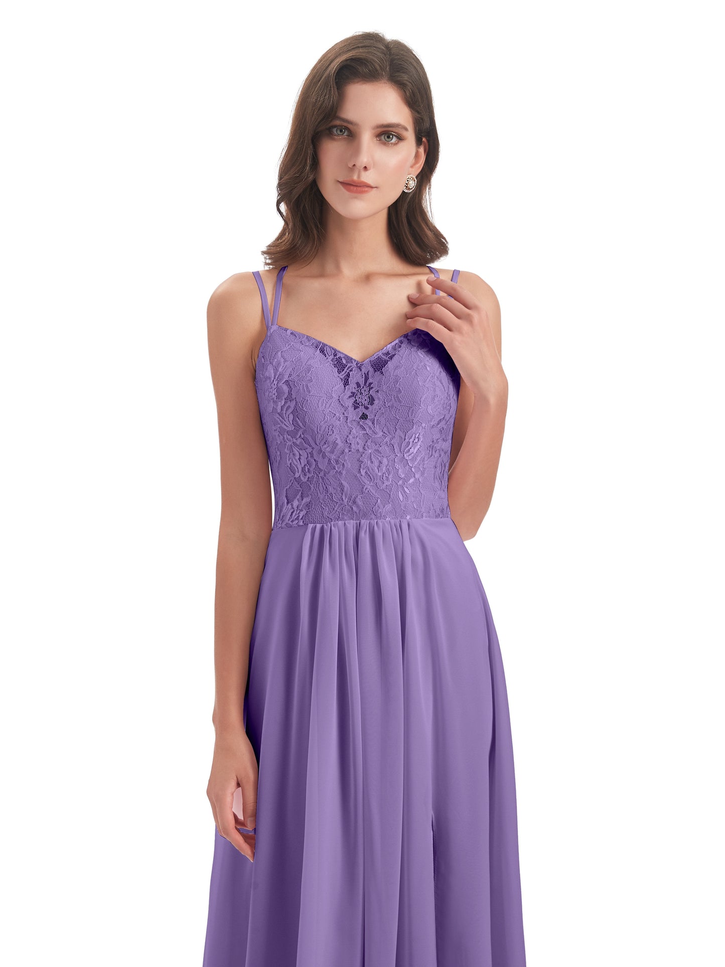 Saanvi Spaghetti Straps Open Back Lace Long Bridesmaid Dresses