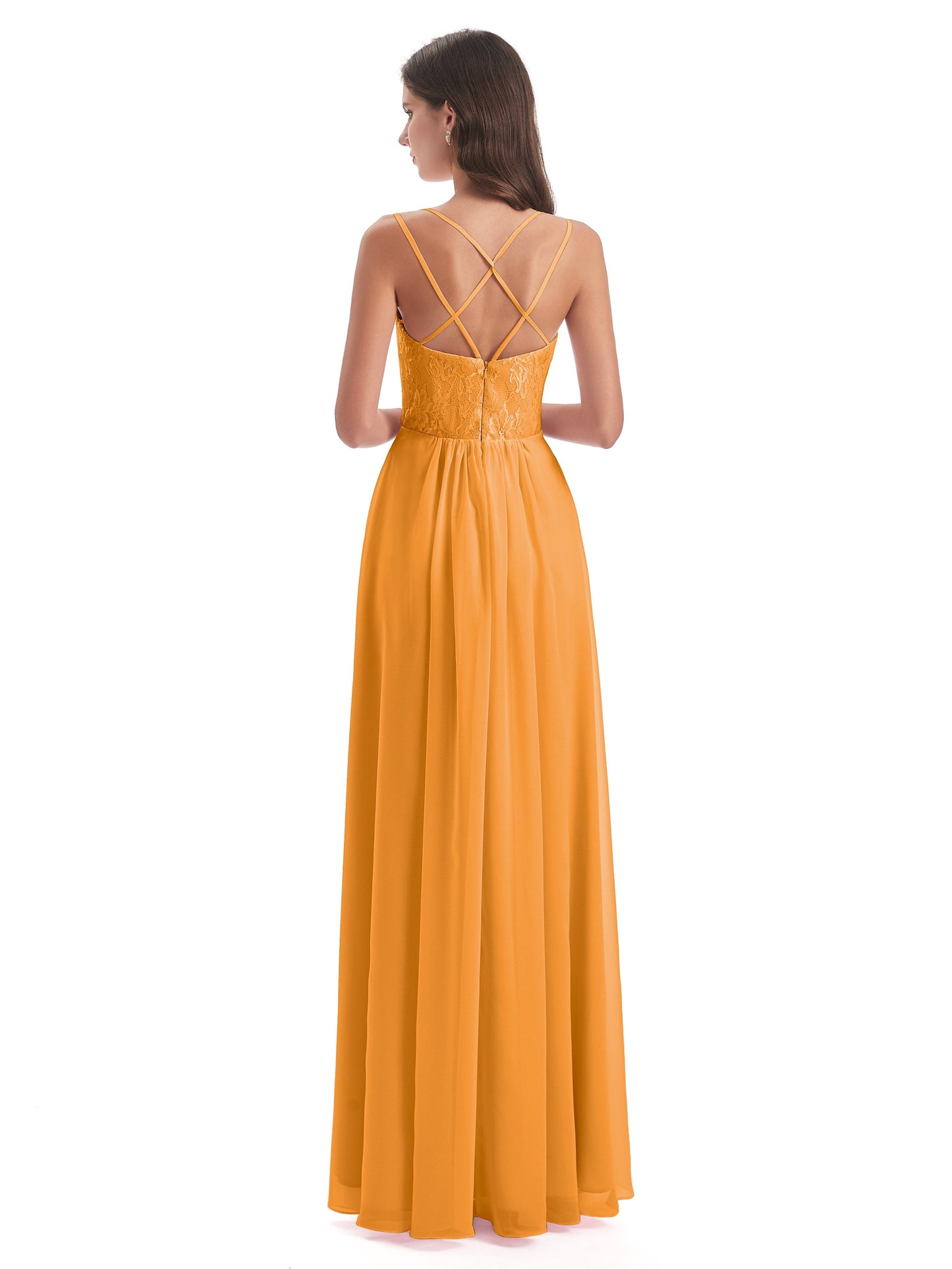 Saanvi Spaghetti Straps Open Back Lace Long Bridesmaid Dresses