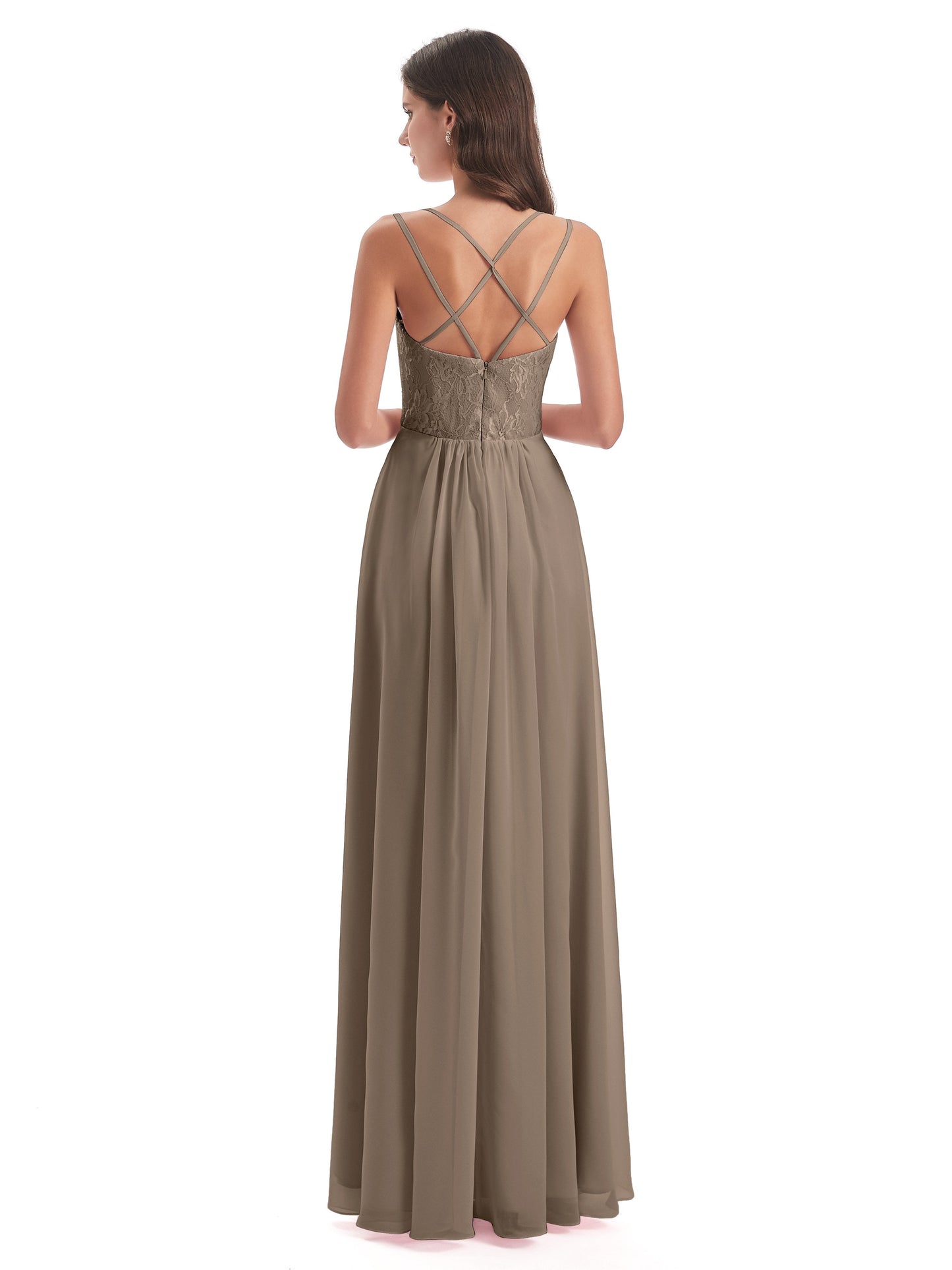 Saanvi Spaghetti Straps Open Back Lace Long Bridesmaid Dresses