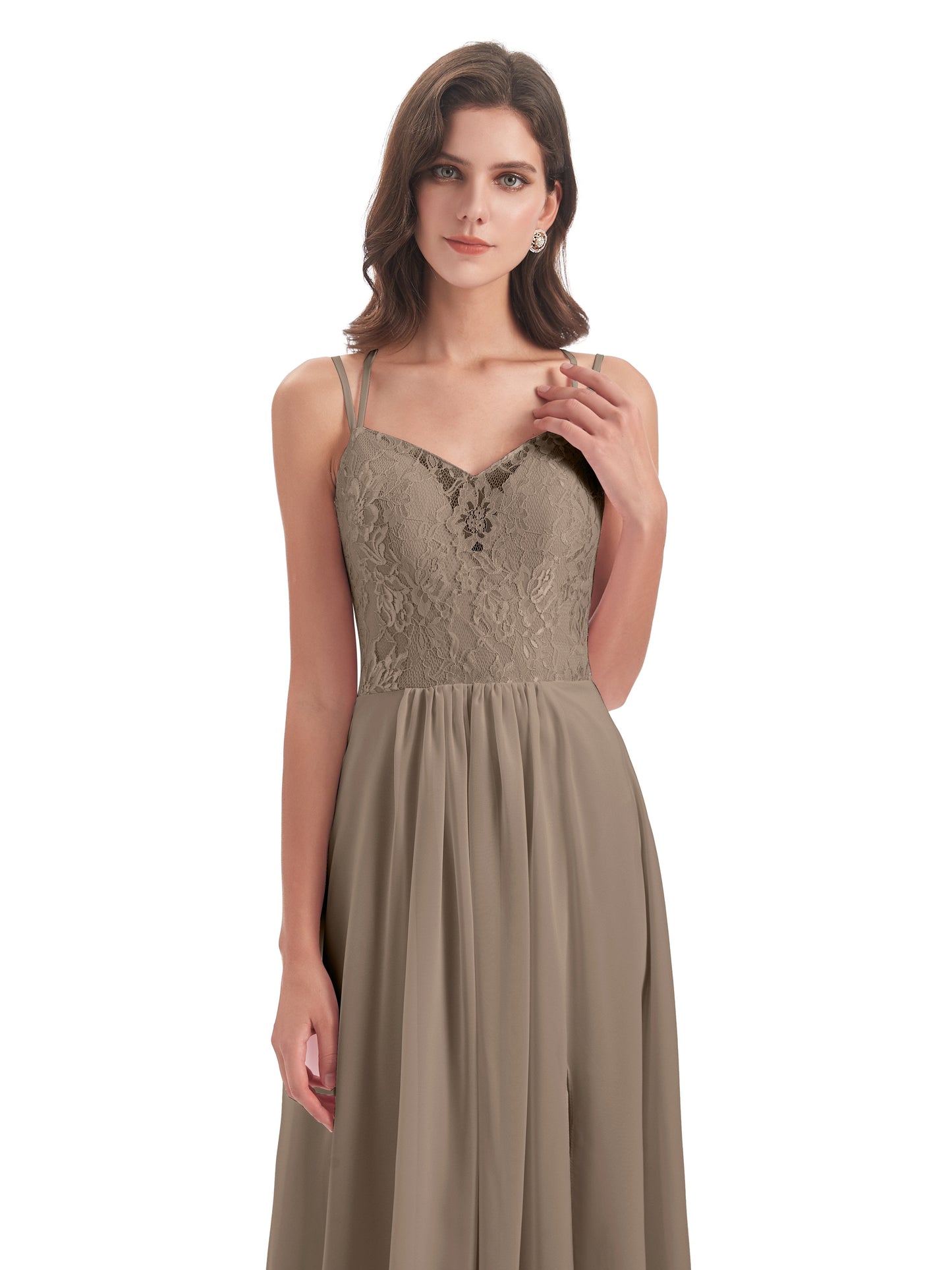 Saanvi Spaghetti Straps Open Back Lace Long Bridesmaid Dresses