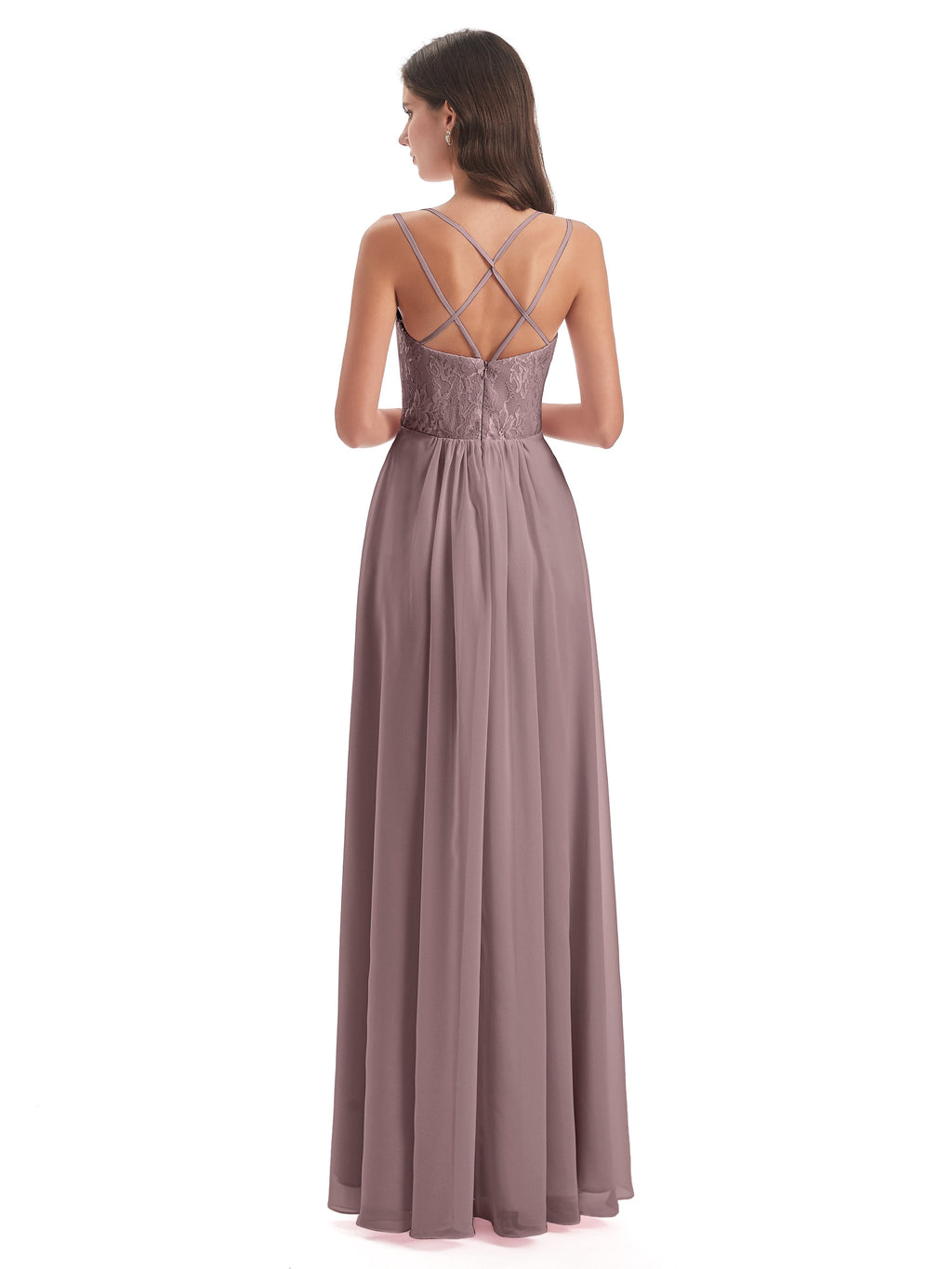 Saanvi Spaghetti Straps Open Back Lace Long Bridesmaid Dresses