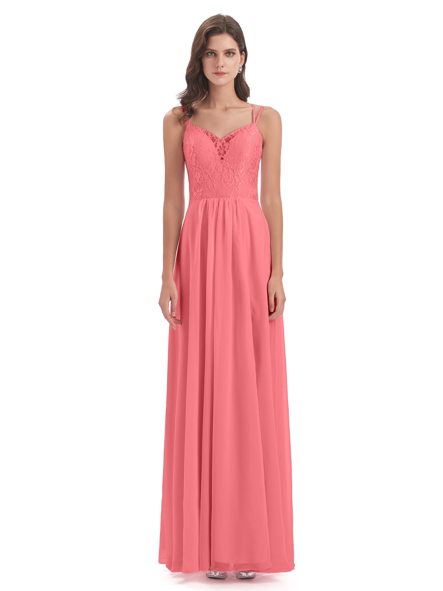 Saanvi Spaghetti Straps Open Back Lace Long Bridesmaid Dresses